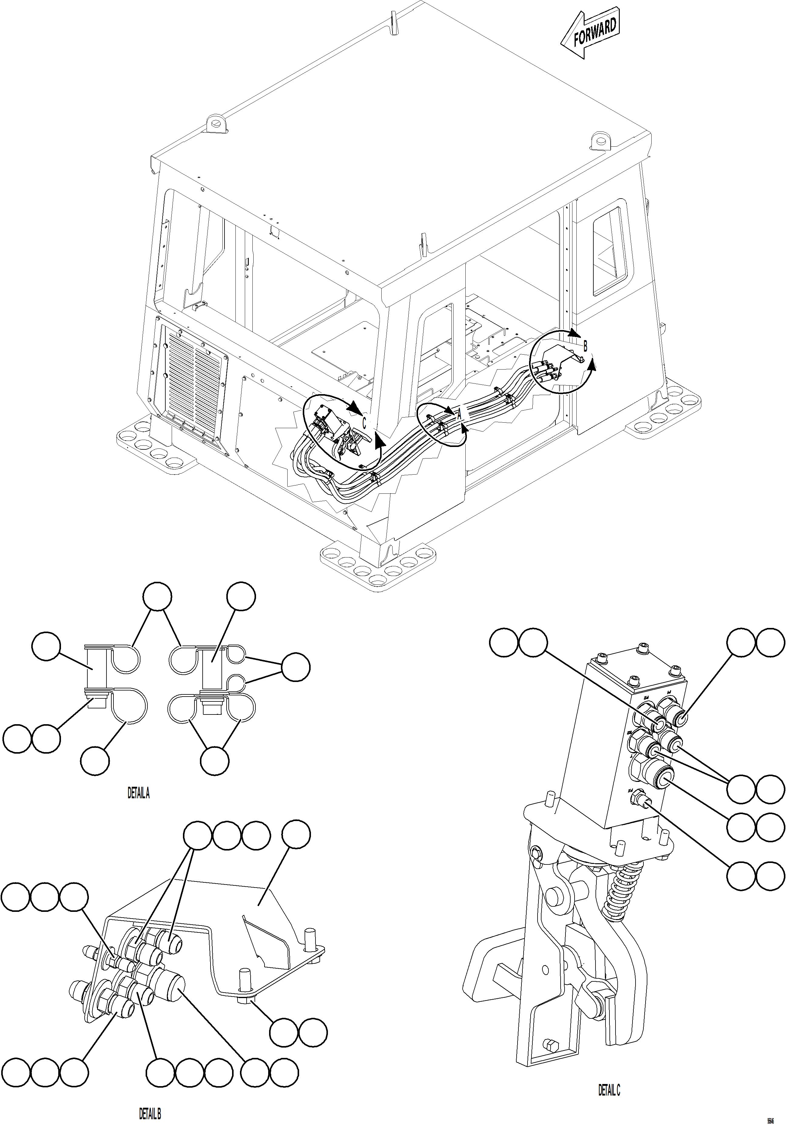 Komatsu parts book diagram for AFE75-BK 980E-5 S/N A50255 - A50256,A50257,A50260 - A50269,A50271 - A50273  KNA: BRAKE VALVE PIPING    1/2