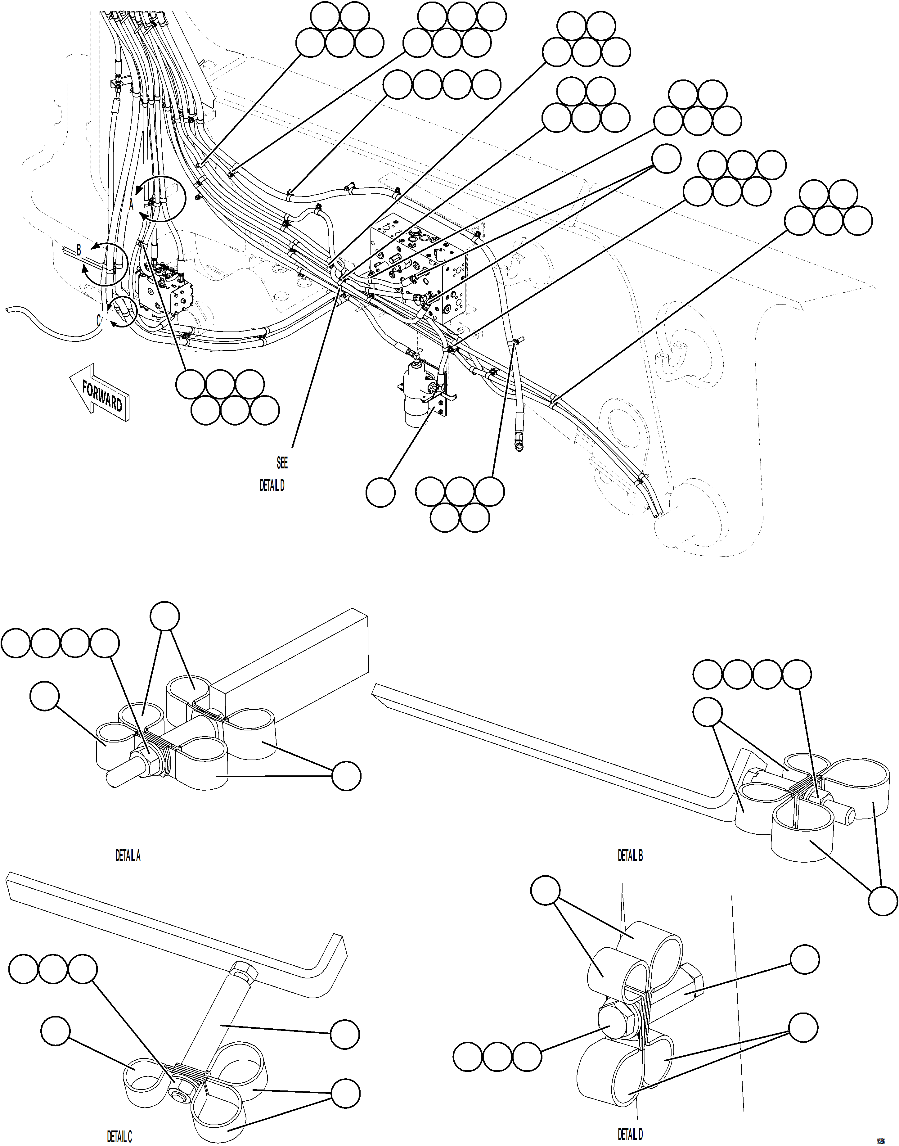 Komatsu parts book diagram for AFE75-BK 980E-5 S/N A50255 - A50256,A50257,A50260 - A50269,A50271 - A50273  KNA: HYDRAULIC BRAKE CABINET HOSE CLAMPING    3/3