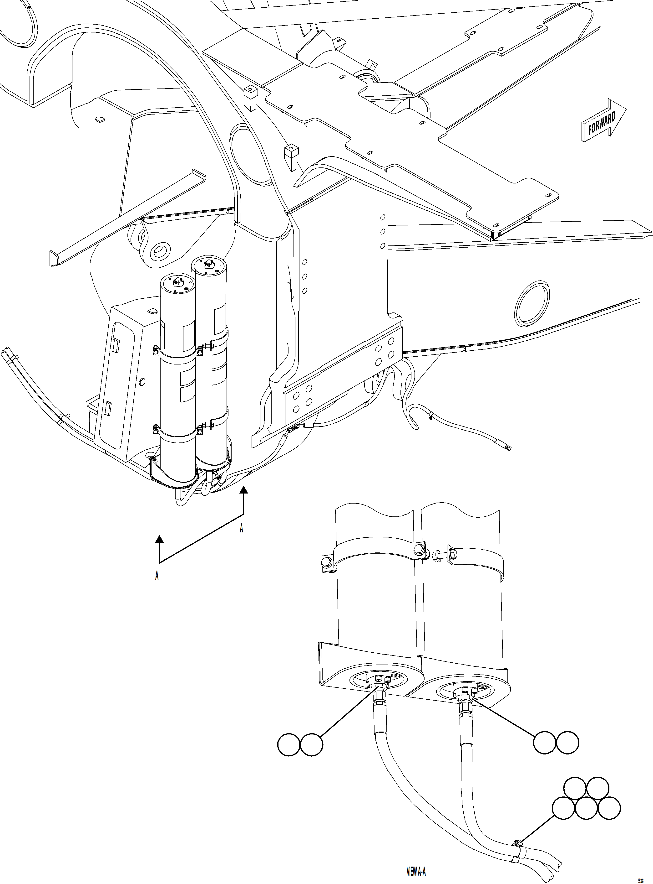 Komatsu parts book diagram for AFE75-BK 980E-5 S/N A50255 - A50256,A50257,A50260 - A50269,A50271 - A50273  KNA: FRONT BRAKE APPLY PIPING    2/2