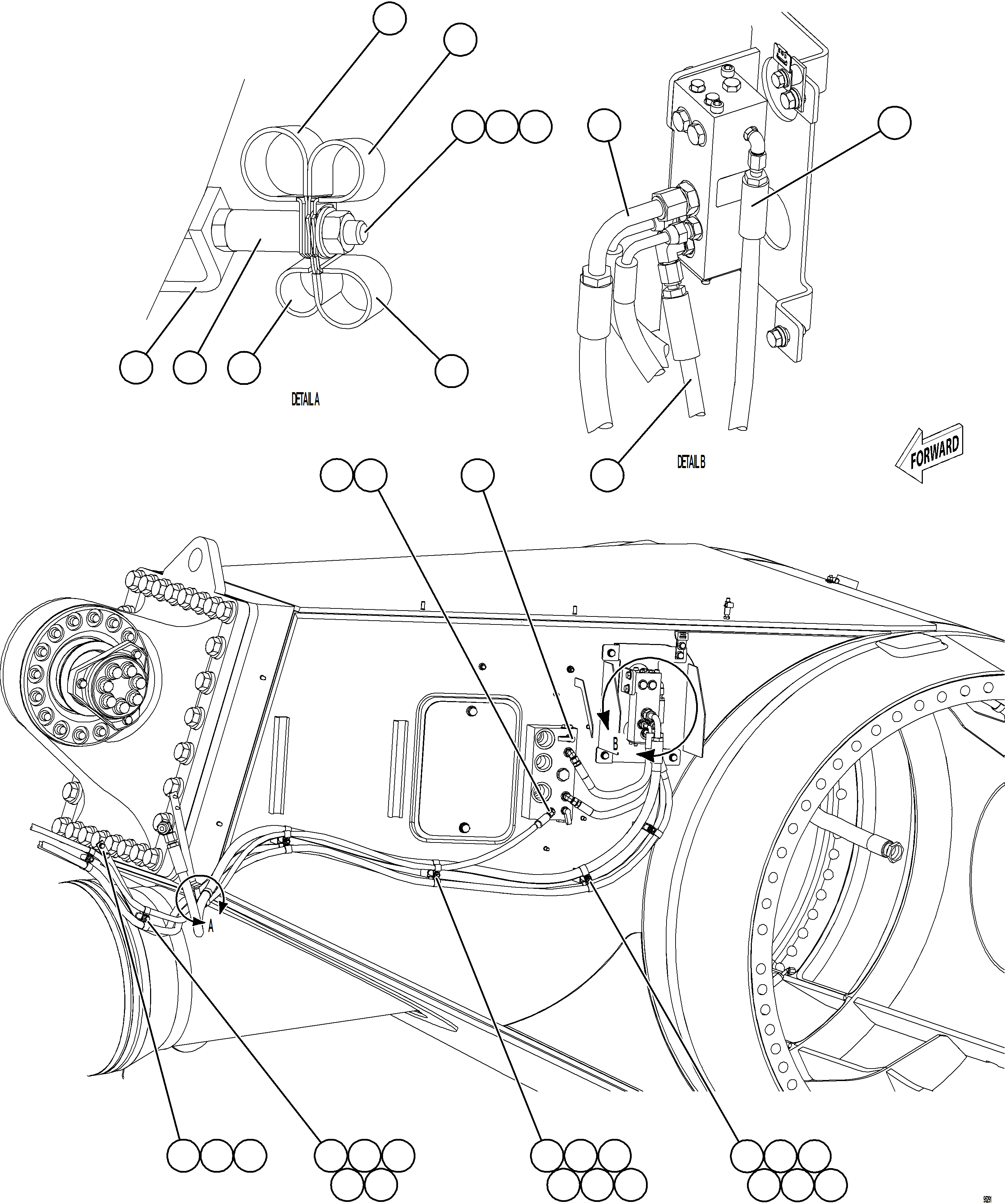 Komatsu parts book diagram for AFE75-BK 980E-5 S/N A50255 - A50256,A50257,A50260 - A50269,A50271 - A50273  KNA: REAR BRAKE APPLY PIPING    1/2