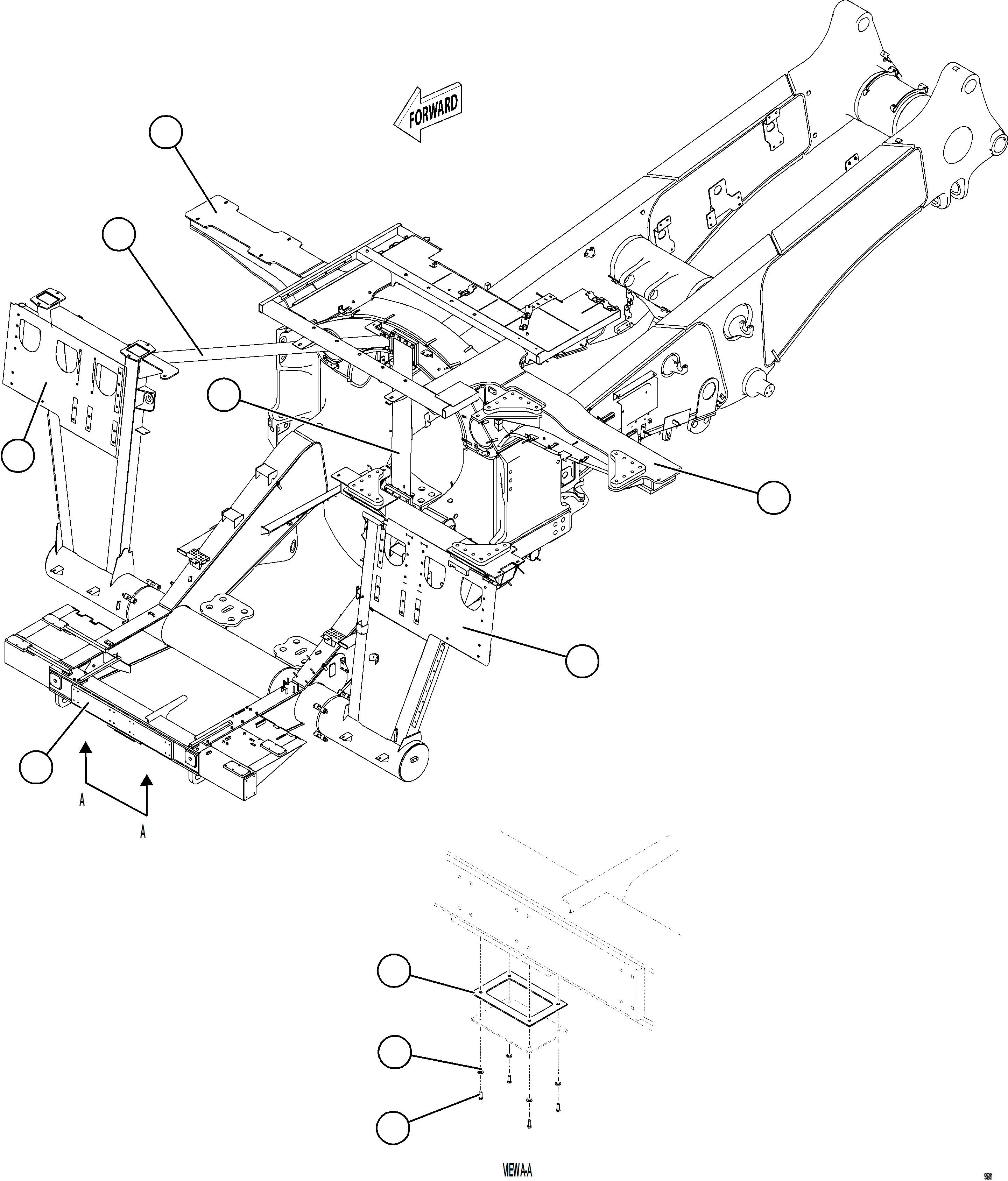Komatsu parts book diagram for AFE75-BK 980E-5 S/N A50255 - A50256,A50257,A50260 - A50269,A50271 - A50273  KNA: FRAME & UPRIGHTS    1/2