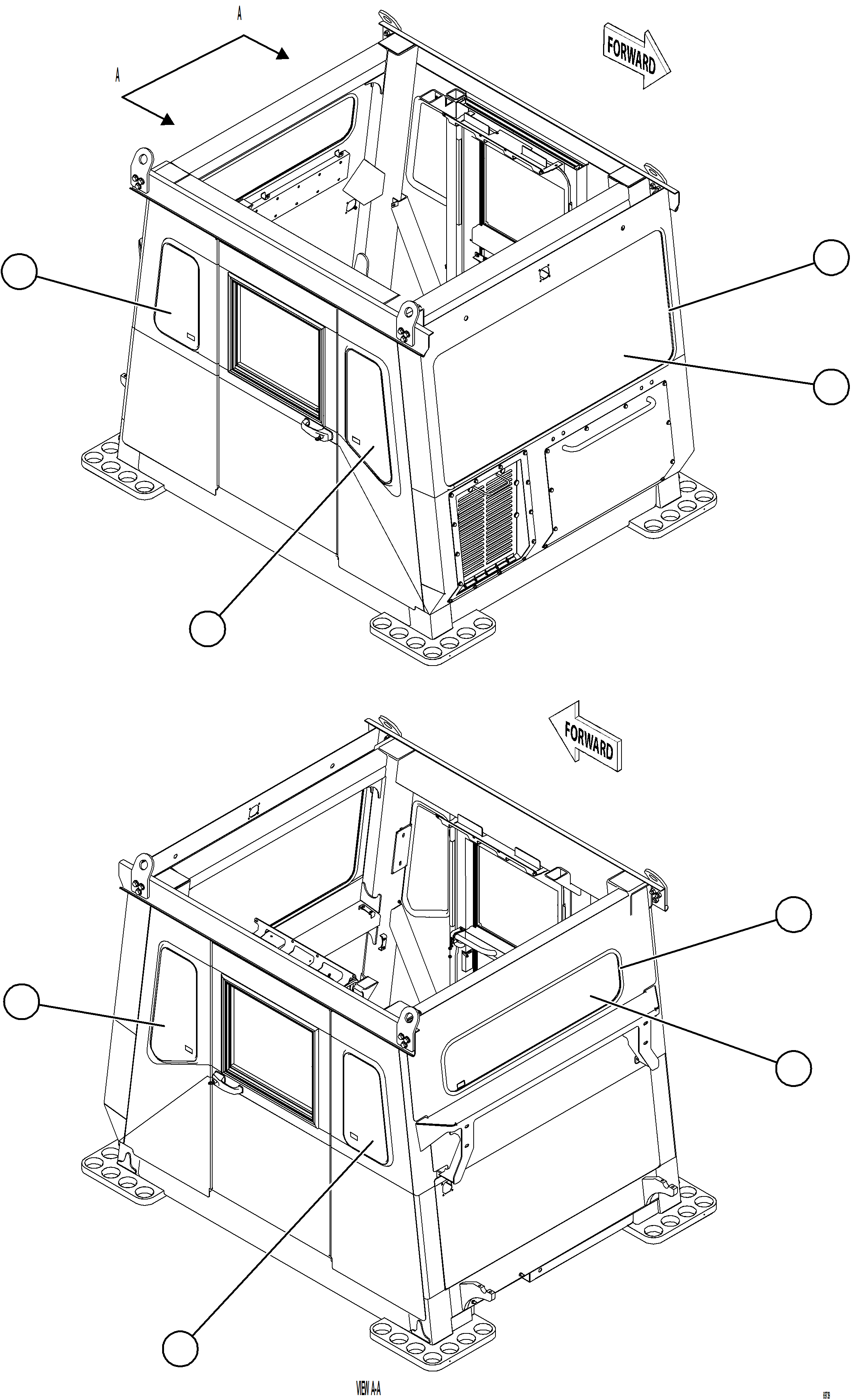 Komatsu parts book diagram for AFE75-BK 980E-5 S/N A50255 - A50256,A50257,A50260 - A50269,A50271 - A50273  KNA: CAB WINDOWS