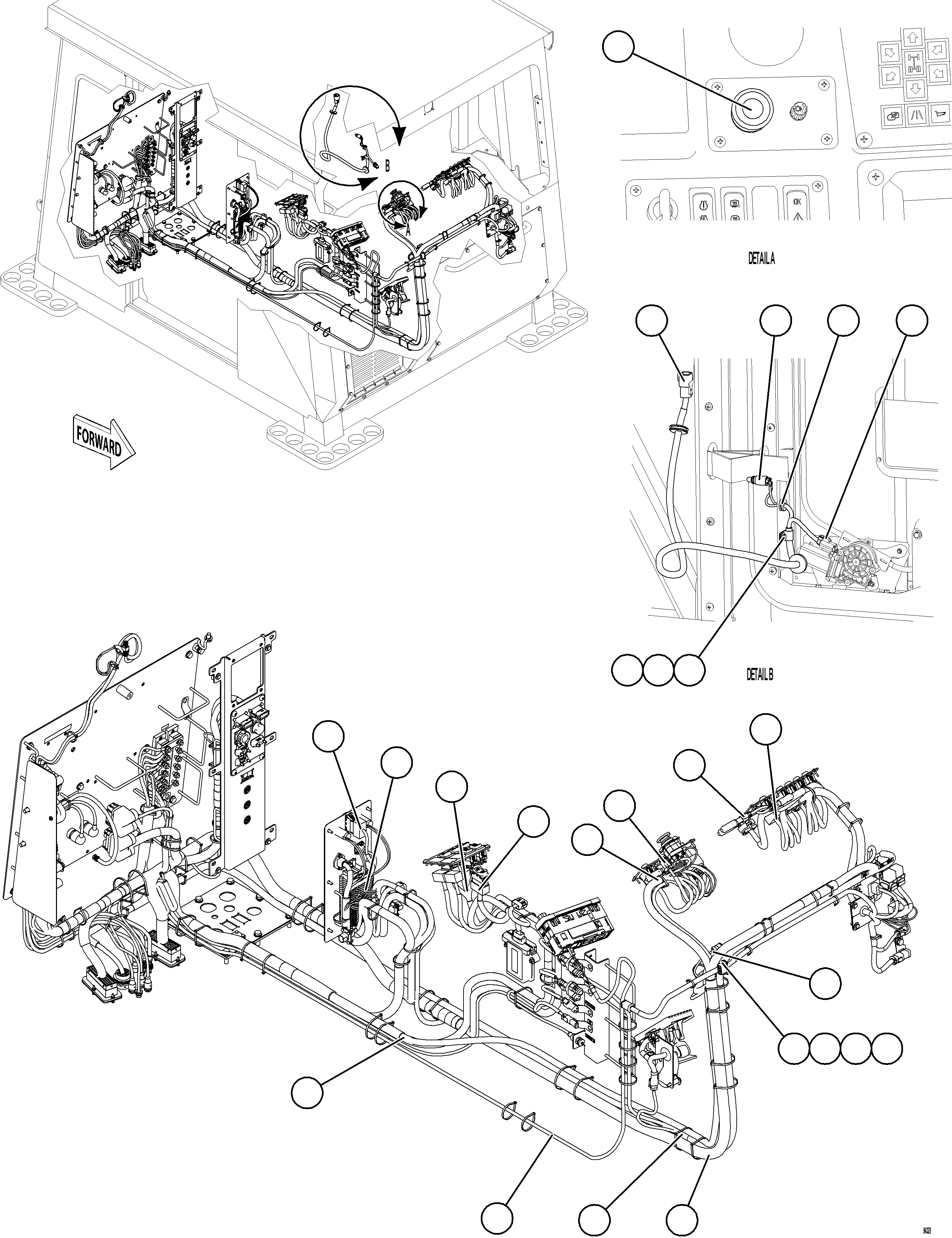 Komatsu parts book diagram for AFE75-BK 980E-5 S/N A50255 - A50256,A50257,A50260 - A50269,A50271 - A50273  KNA: CAB ELECTRICAL - BACK WALL    1/2