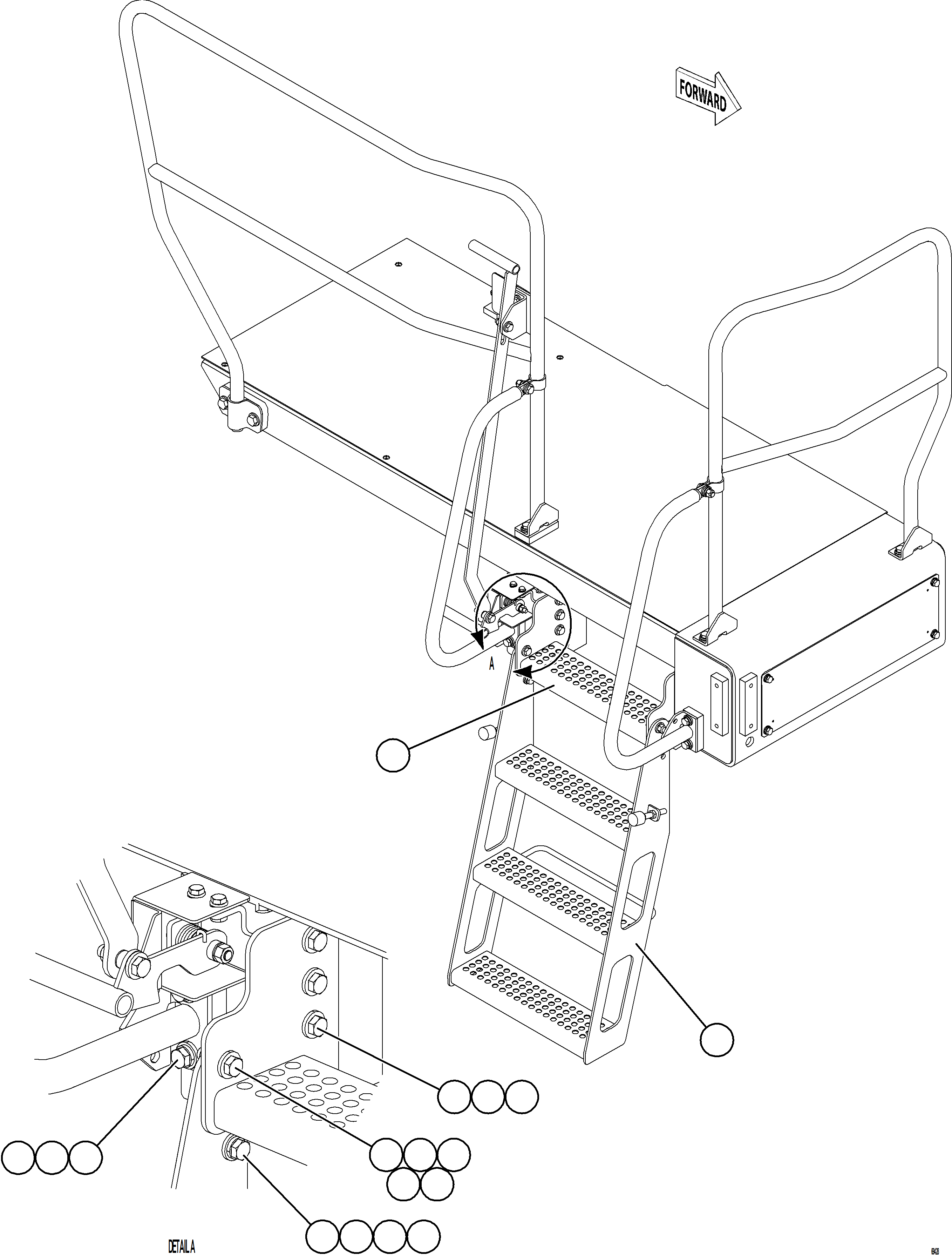 Komatsu parts book diagram for AFE75-BK 980E-5 S/N A50255 - A50256,A50257,A50260 - A50269,A50271 - A50273  KNA: RH DROPDOWN LADDER INSTALLATION