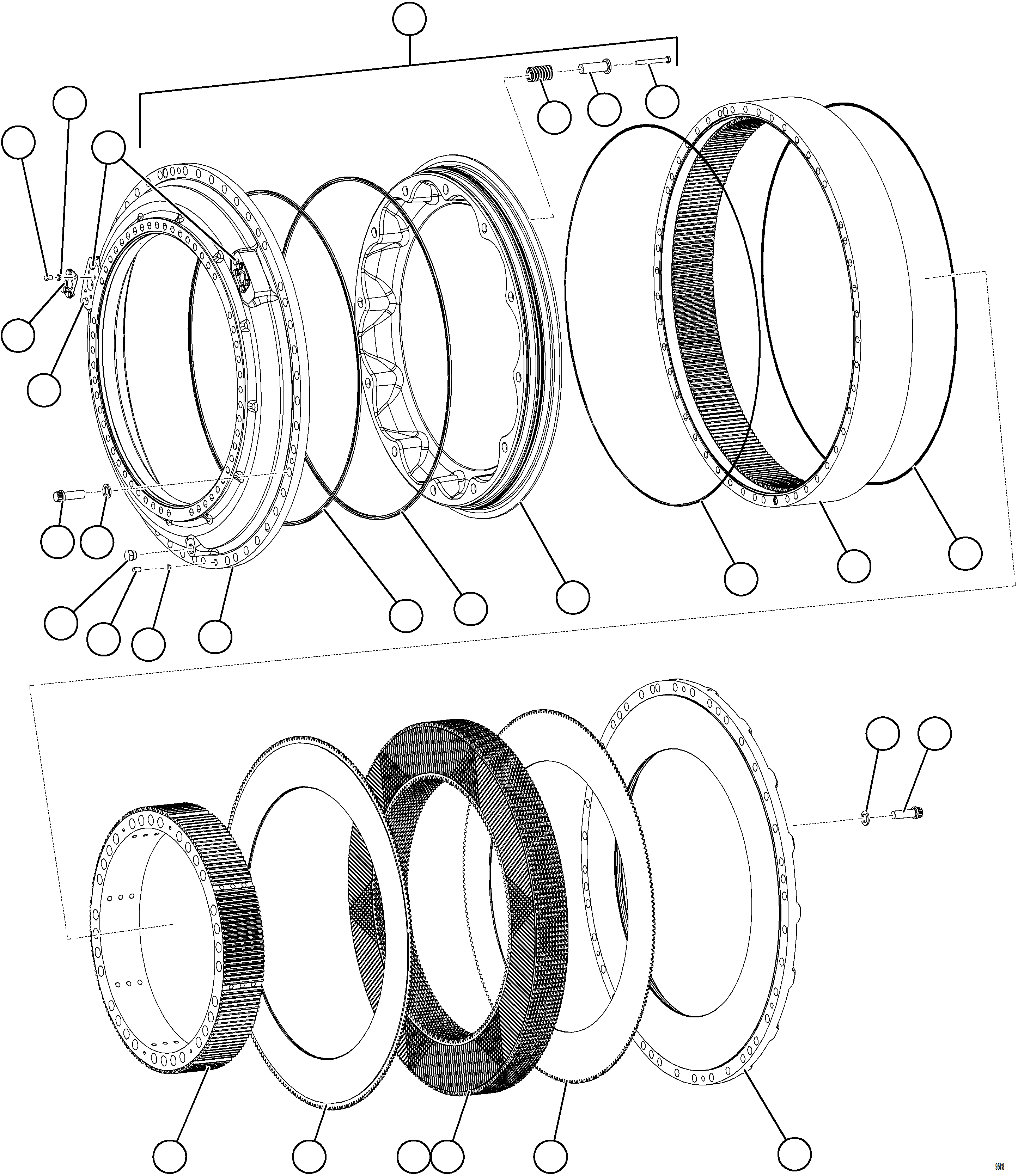 Komatsu parts book diagram for AFE75-BK 980E-5 S/N A50255 - A50256,A50257,A50260 - A50269,A50271 - A50273  KNA: FRONT BRAKE ASSEMBLY