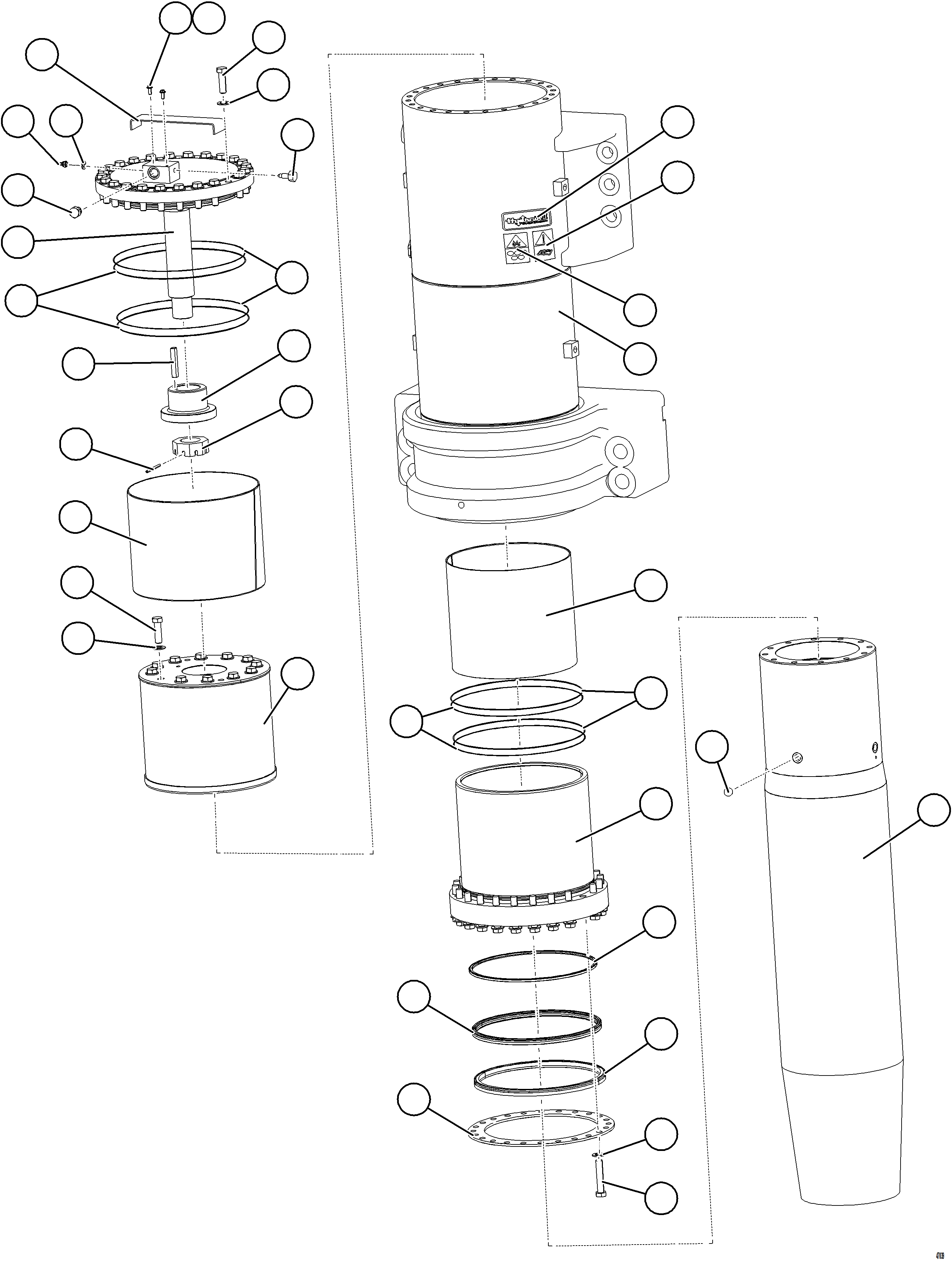 Komatsu parts book diagram for AFE75-BK 980E-5 S/N A50255 - A50256,A50257,A50260 - A50269,A50271 - A50273  KNA: FRONT SUSPENSION ASSEMBLY (CW)