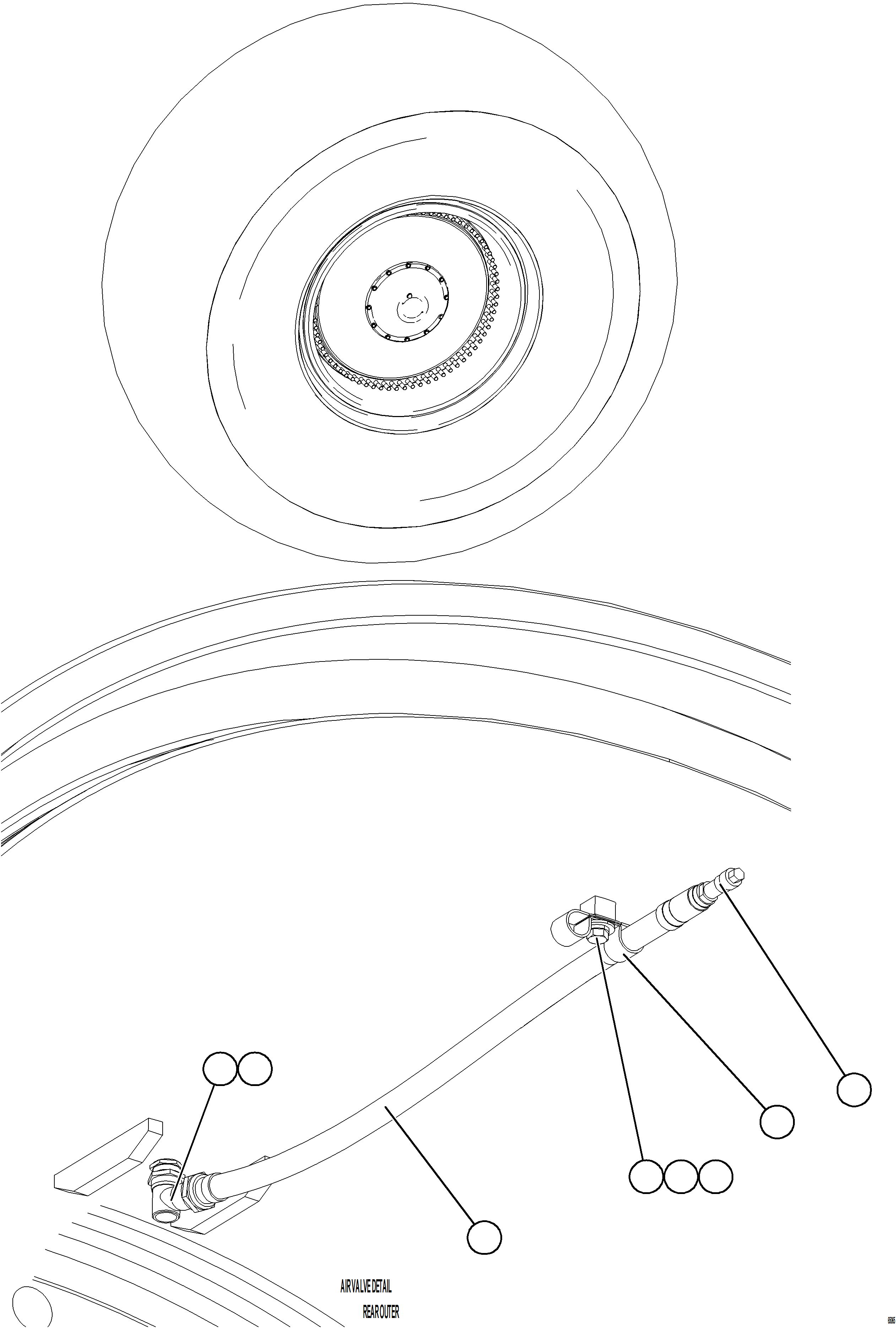 Komatsu parts book diagram for AFE75-BK 980E-5 S/N A50255 - A50256,A50257,A50260 - A50269,A50271 - A50273  KNA: TIRE INFLATION - REAR OUTER