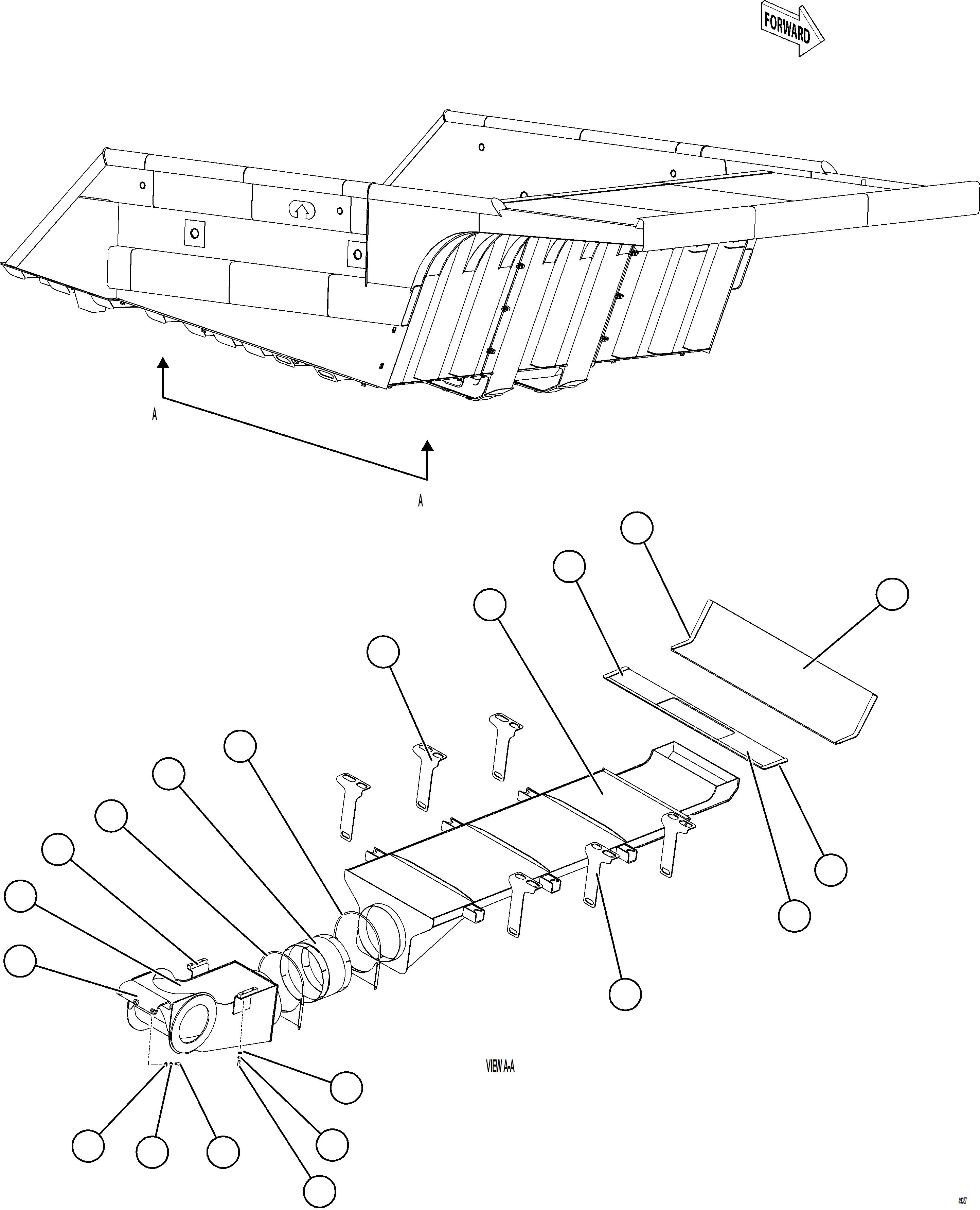 Komatsu parts book diagram for AFE75-BK 980E-5 S/N A50255 - A50256,A50257,A50260 - A50269,A50271 - A50273  KNA: BODY HEATPAN INSTALLATION
