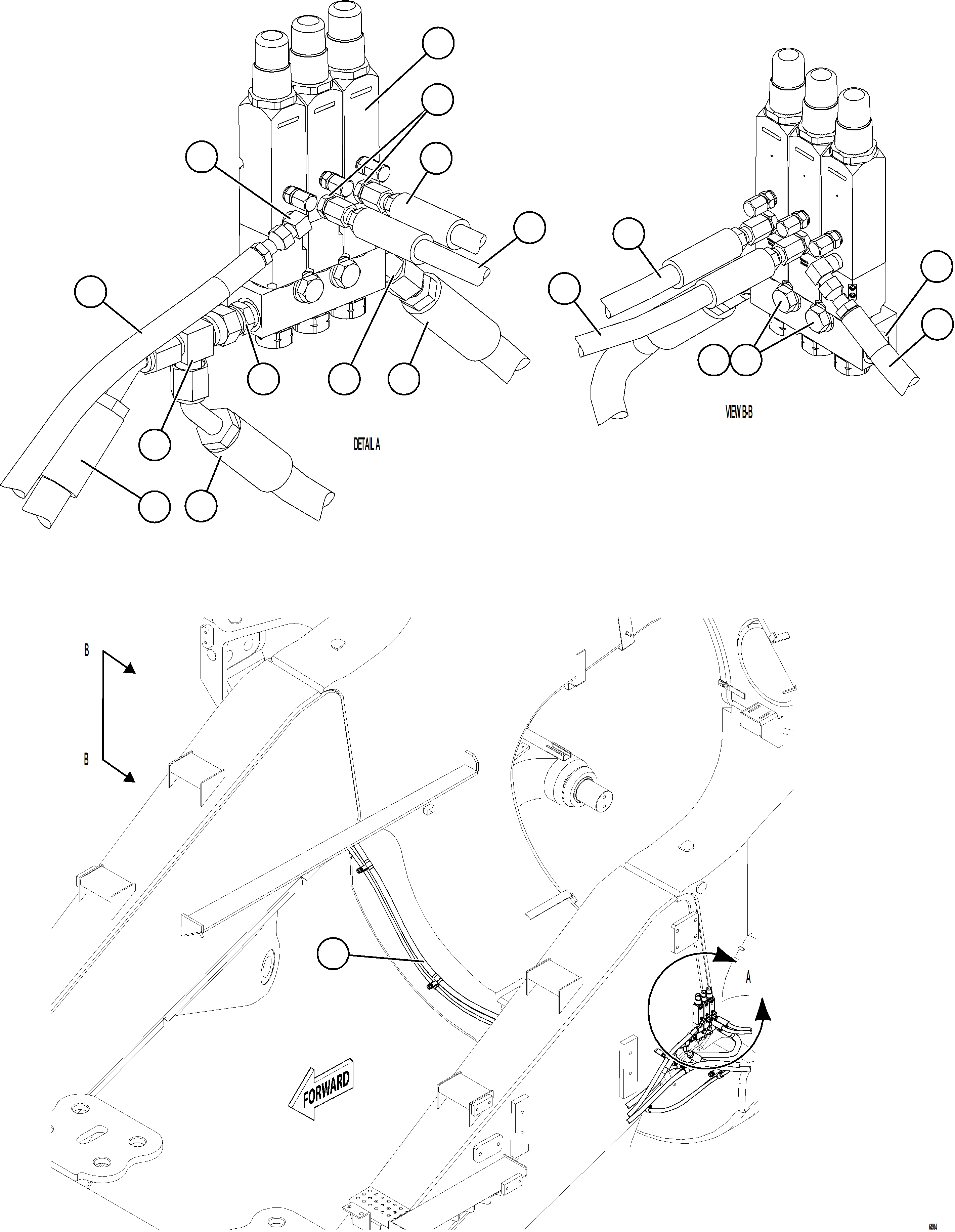 Komatsu parts book diagram for AFE75-BK 980E-5 S/N A50255 - A50256,A50257,A50260 - A50269,A50271 - A50273  KNA: AUTOMATIC LUBRICATION SYSTEM PIPING - FRONT    3/4