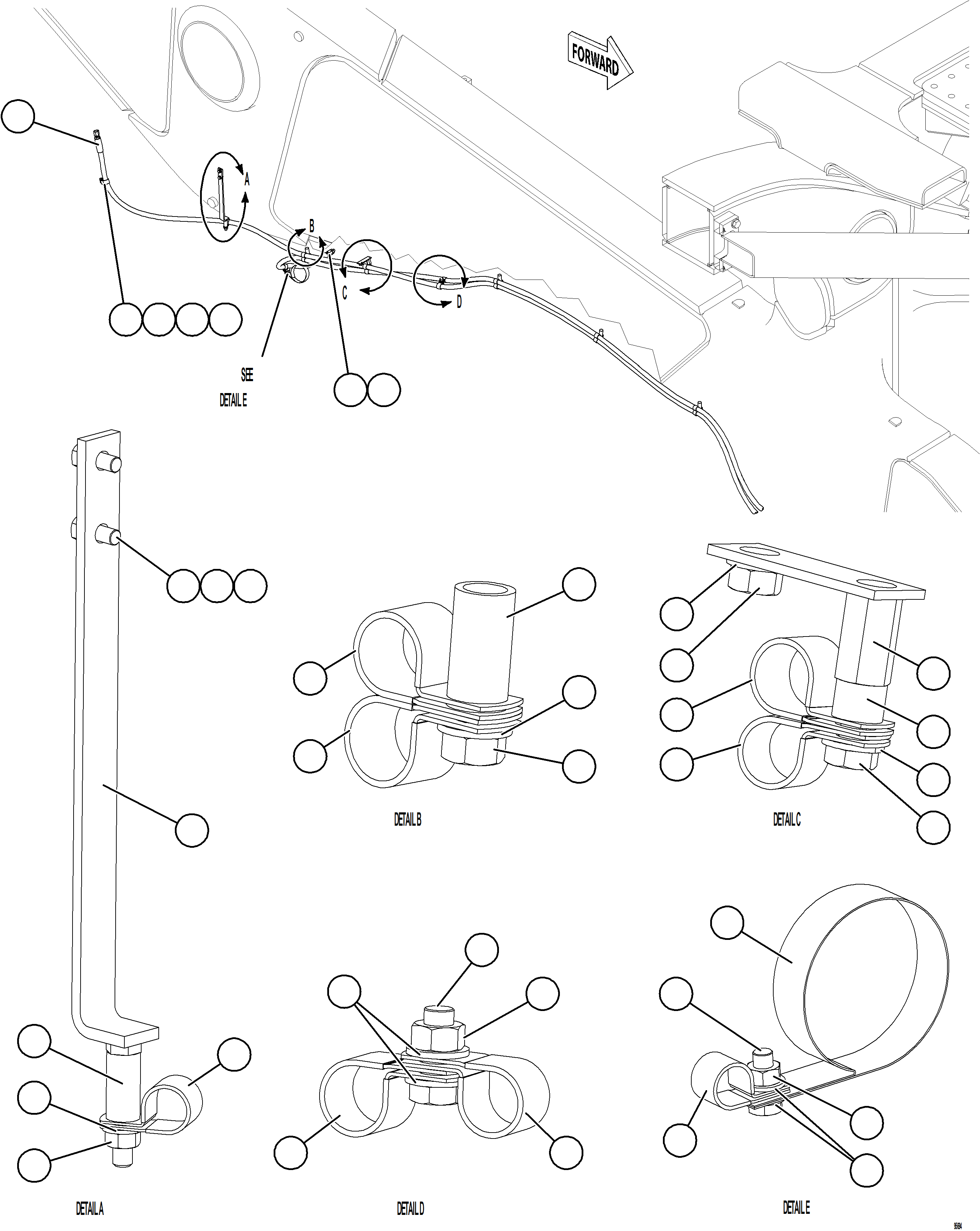 Komatsu parts book diagram for AFE75-BK 980E-5 S/N A50255 - A50256,A50257,A50260 - A50269,A50271 - A50273  KNA: AUTOMATIC LUBRICATION SYSTEM PIPING - FRONT    4/4