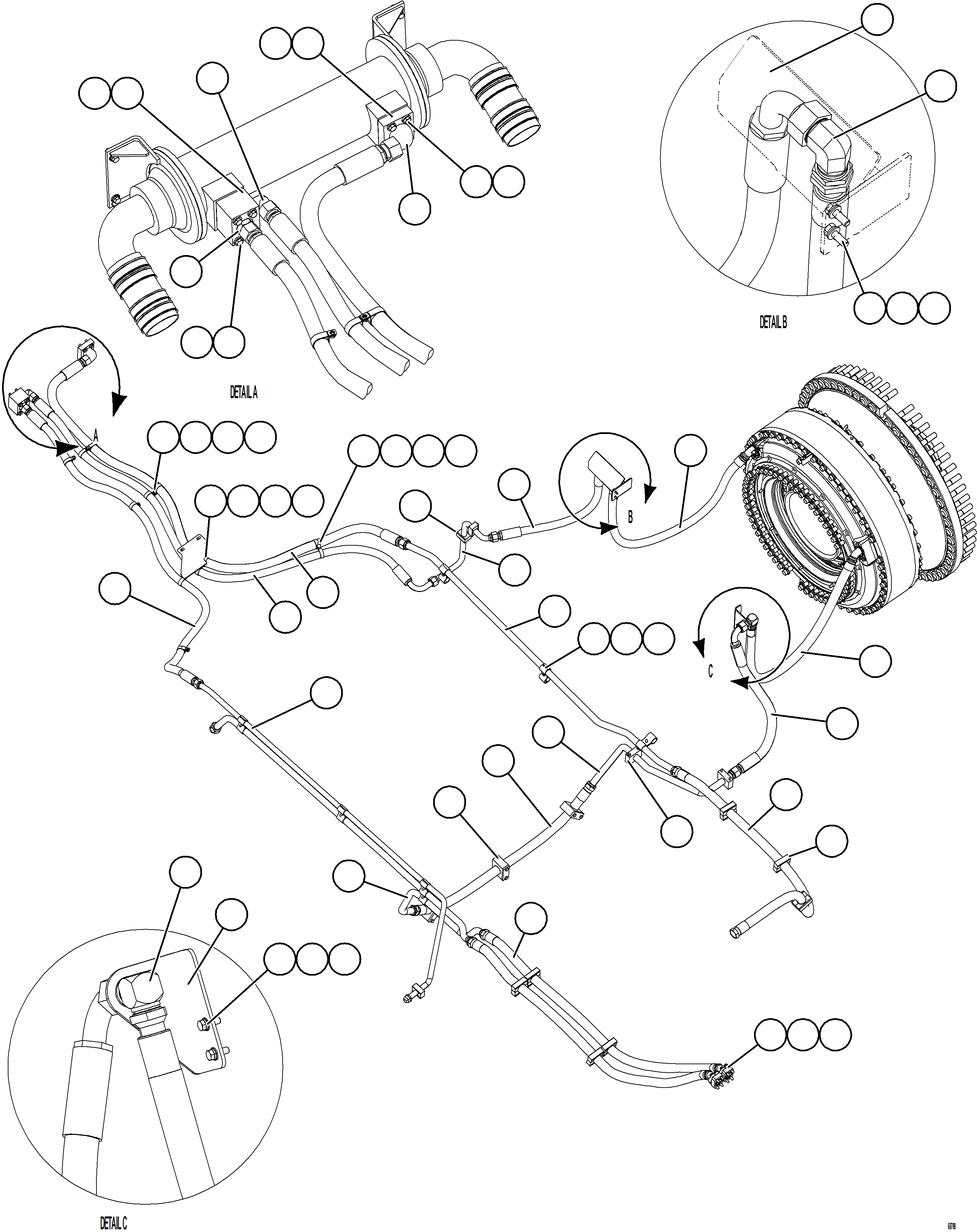 Komatsu parts book diagram for AFE75-V 980E-5 S/N A50069 - A50070  ANTAPACCAY: BRAKE COOLING PIPING - RIGHT FRONT