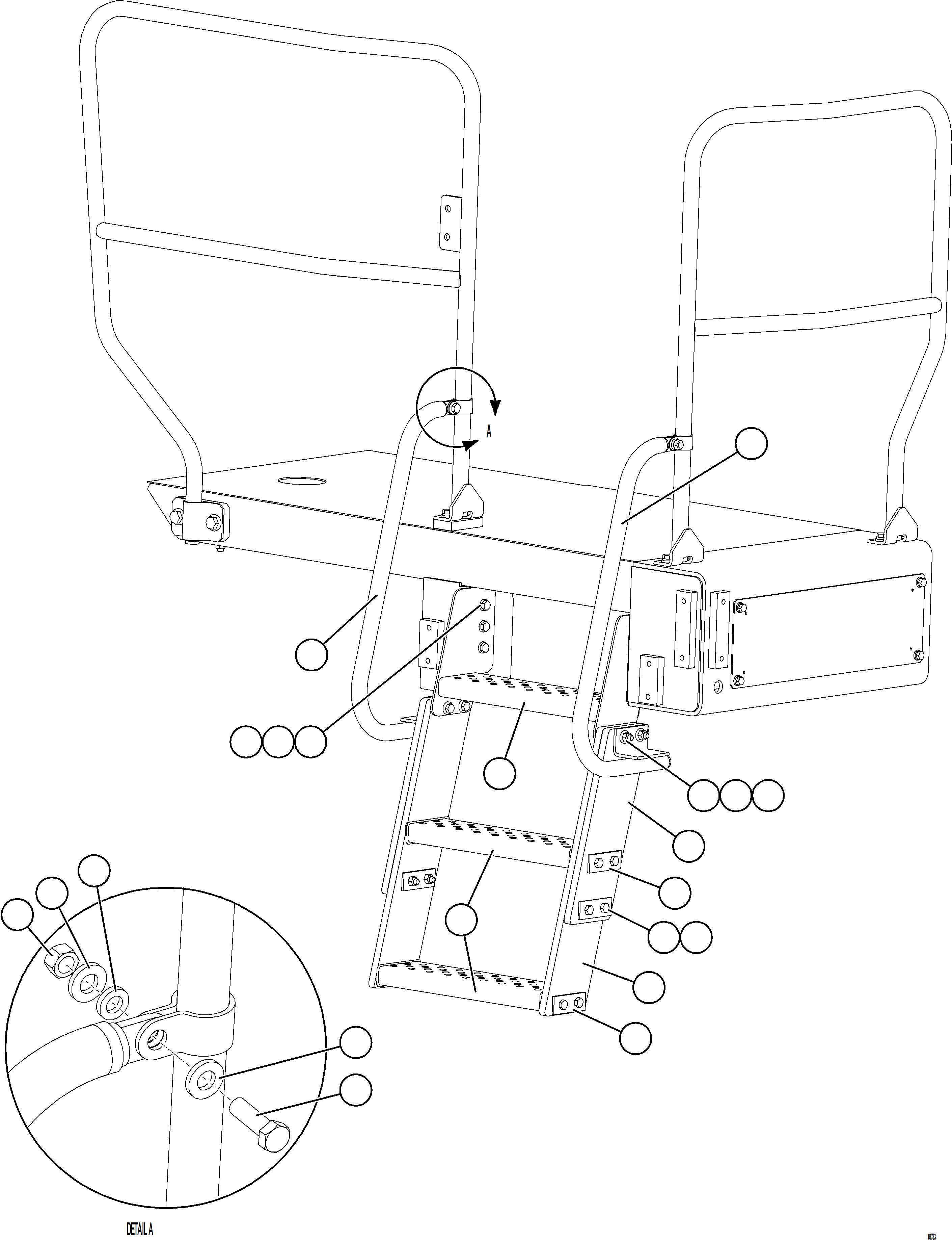 Komatsu parts book diagram for AFE75-V 980E-5 S/N A50069 - A50070  ANTAPACCAY: RH LOWER PLATFORM STEPS & HANDRAILS