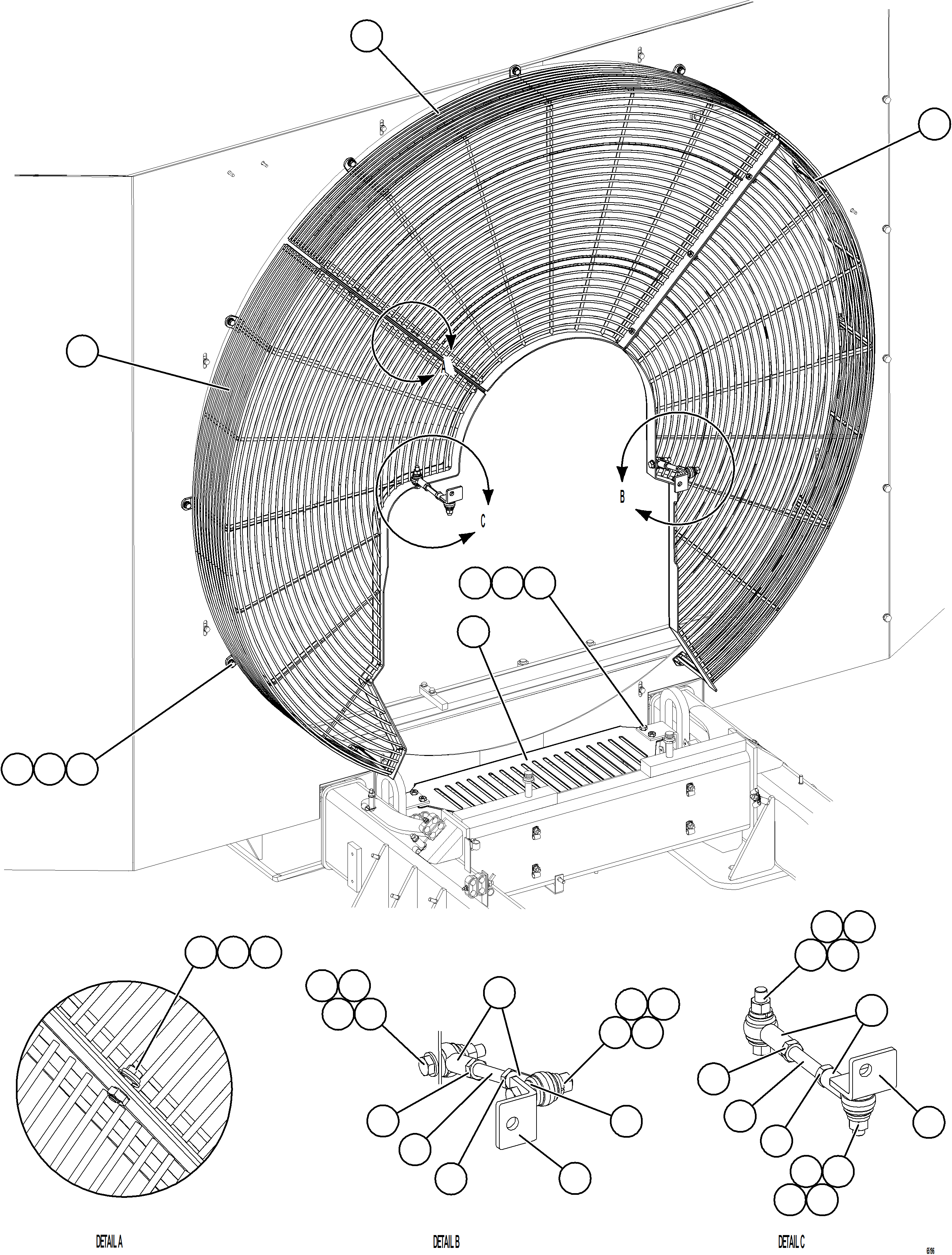 Komatsu parts book diagram for AFE75-W 980E-5 S/N A50071 - A50079  ESPERANZA SUR: FAN GUARD INSTALLATION