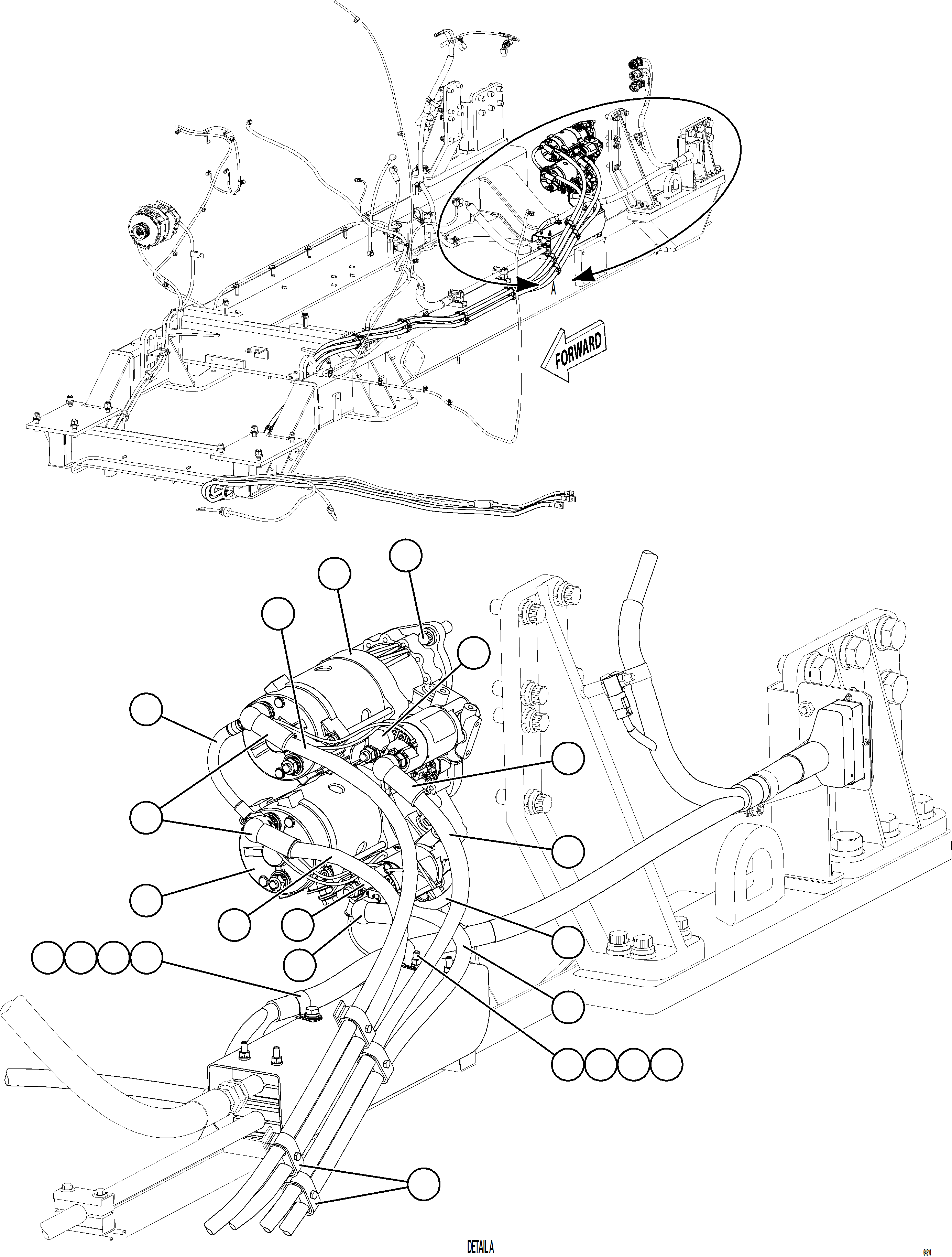 Komatsu parts book diagram for AFE75-W 980E-5 S/N A50071 - A50079  ESPERANZA SUR: CRANKING MOTOR INSTALLATION