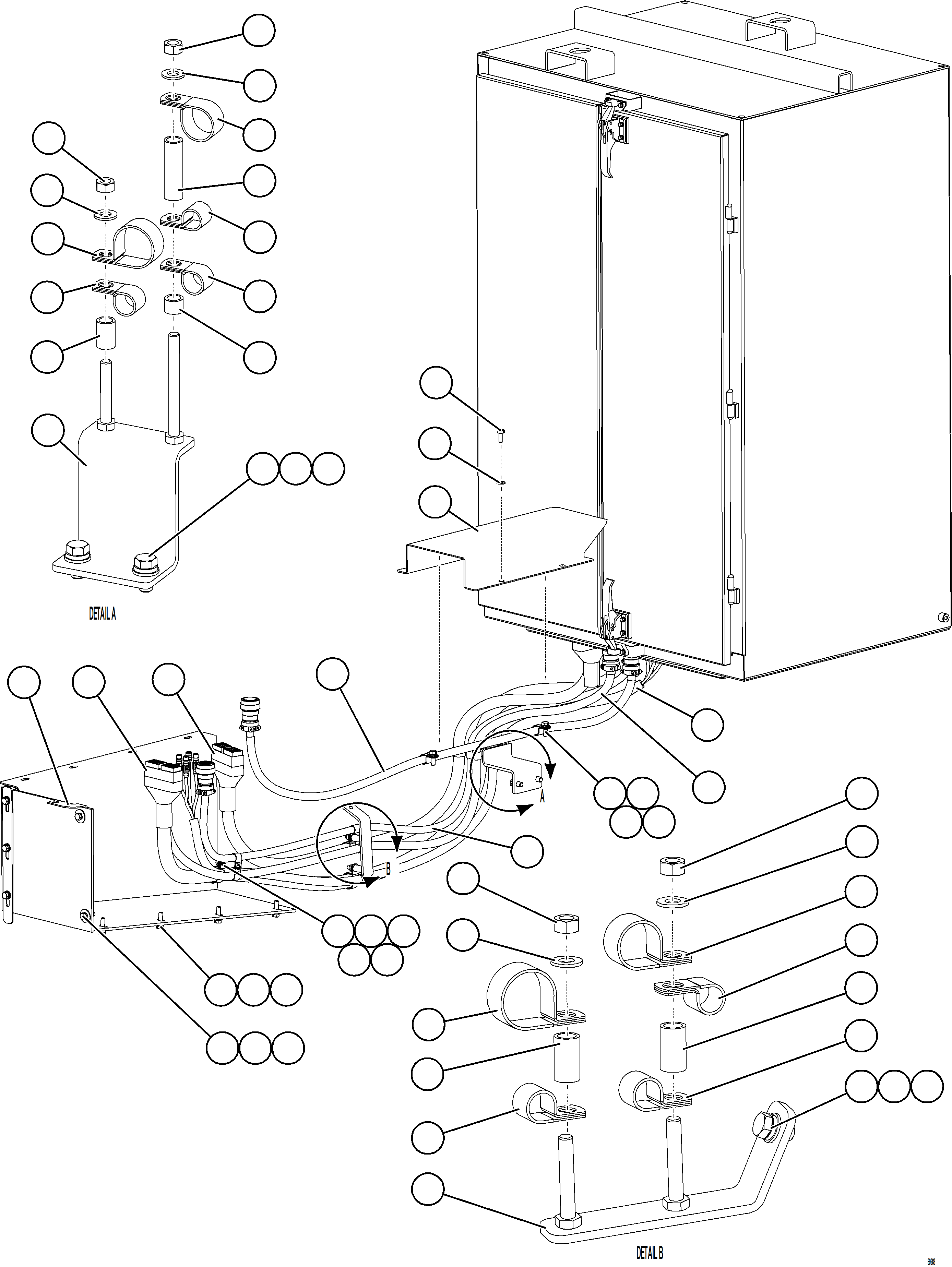 Komatsu parts book diagram for AFE75-W 980E-5 S/N A50071 - A50079  ESPERANZA SUR: AUX CTRL CABINET CABLE & HARNESS CONNECTIONS   2/2