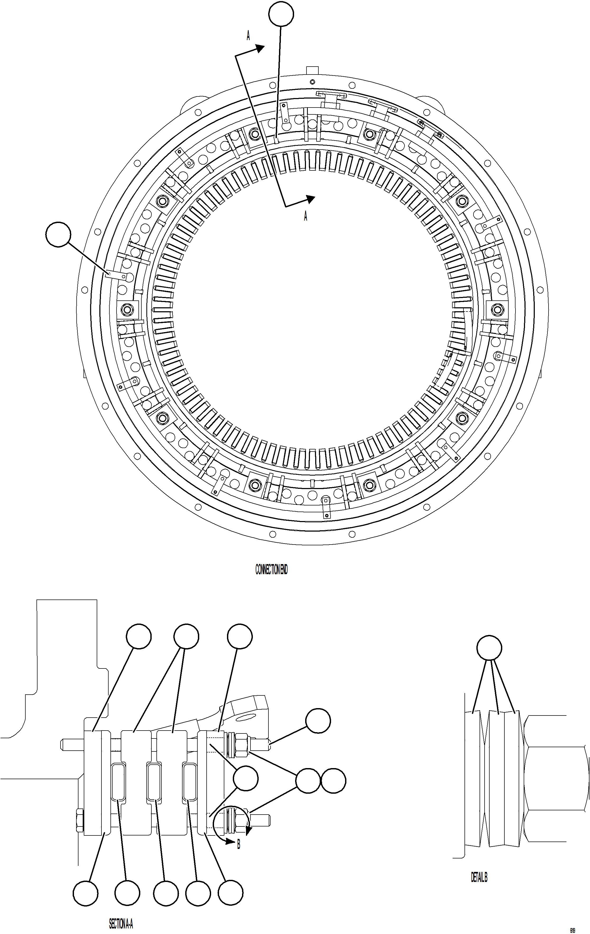 Komatsu parts book diagram for AFE75-W 980E-5 S/N A50071 - A50079  ESPERANZA SUR: ALTERNATOR STATOR ASSEMBLY    2/2    58B-06-07030