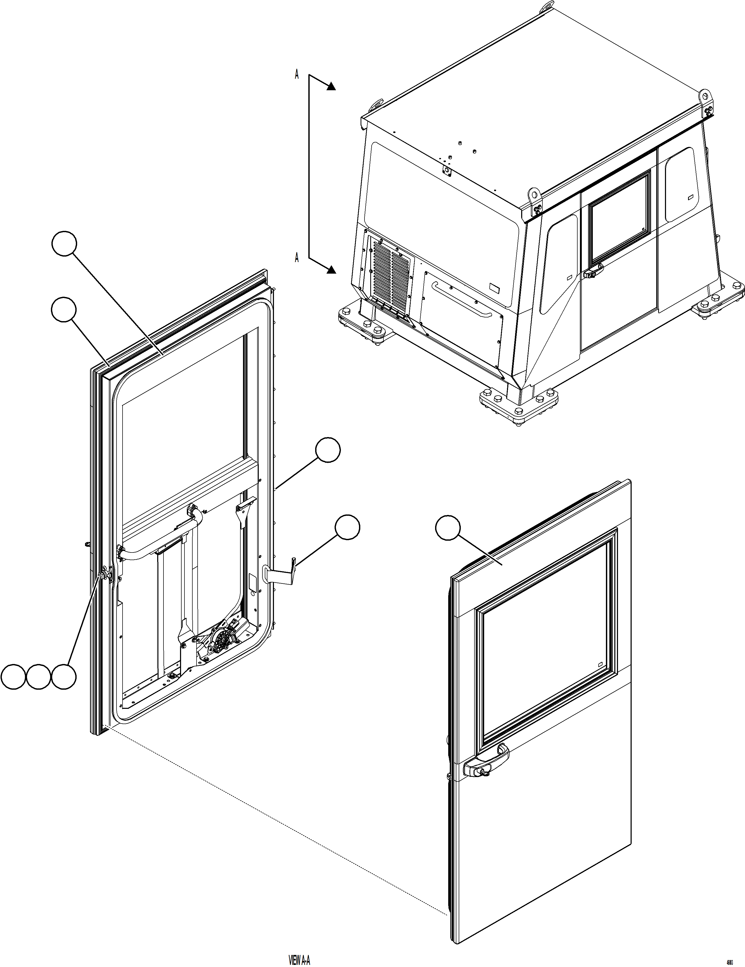 Komatsu parts book diagram for AFE75-W 980E-5 S/N A50071 - A50079  ESPERANZA SUR: CAB DOOR INSTALLATION