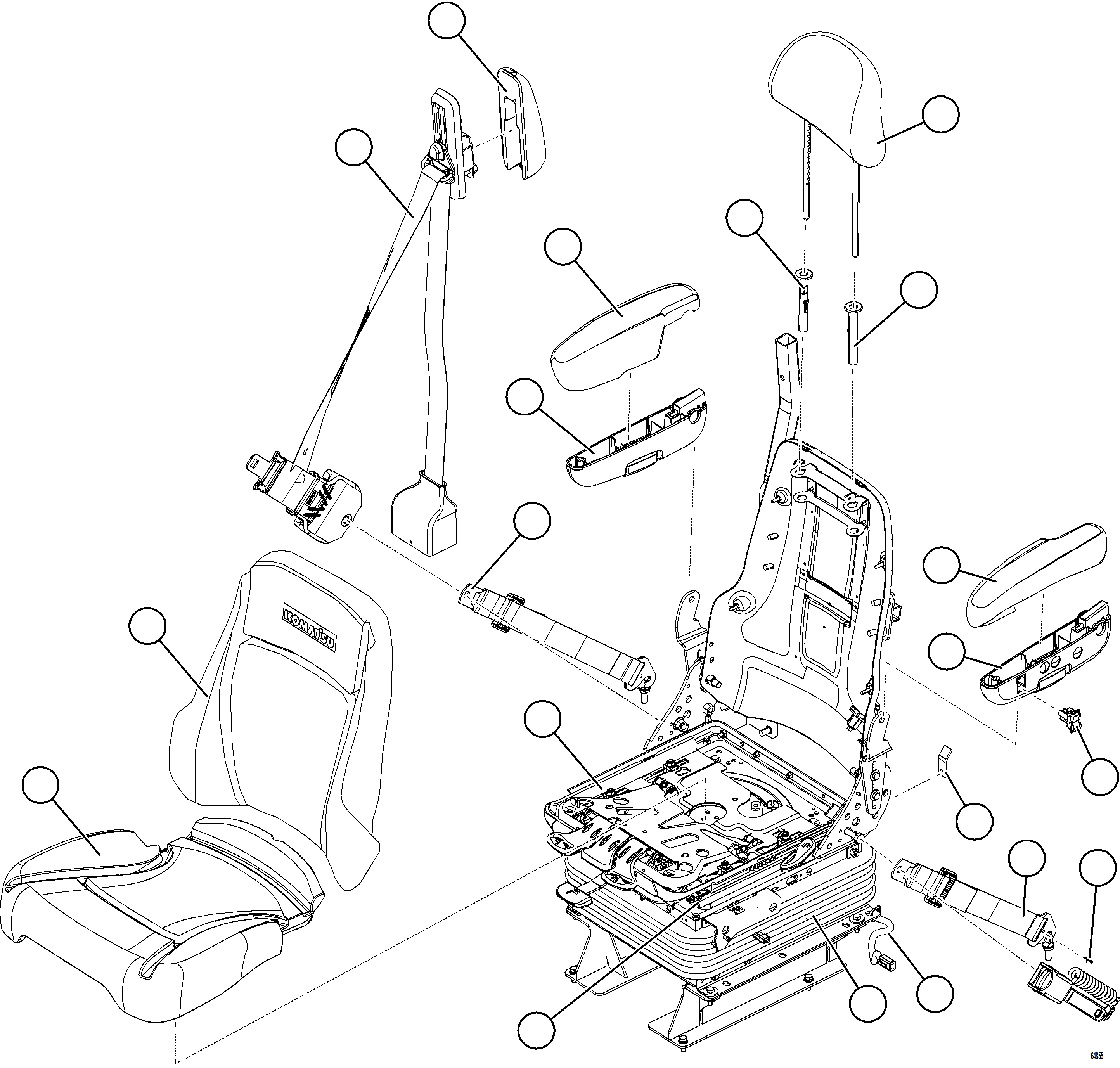 Komatsu parts book diagram for AFE75-W 980E-5 S/N A50071 - A50079  ESPERANZA SUR: PASSENGER SEAT - BASIC    58E-57-10071