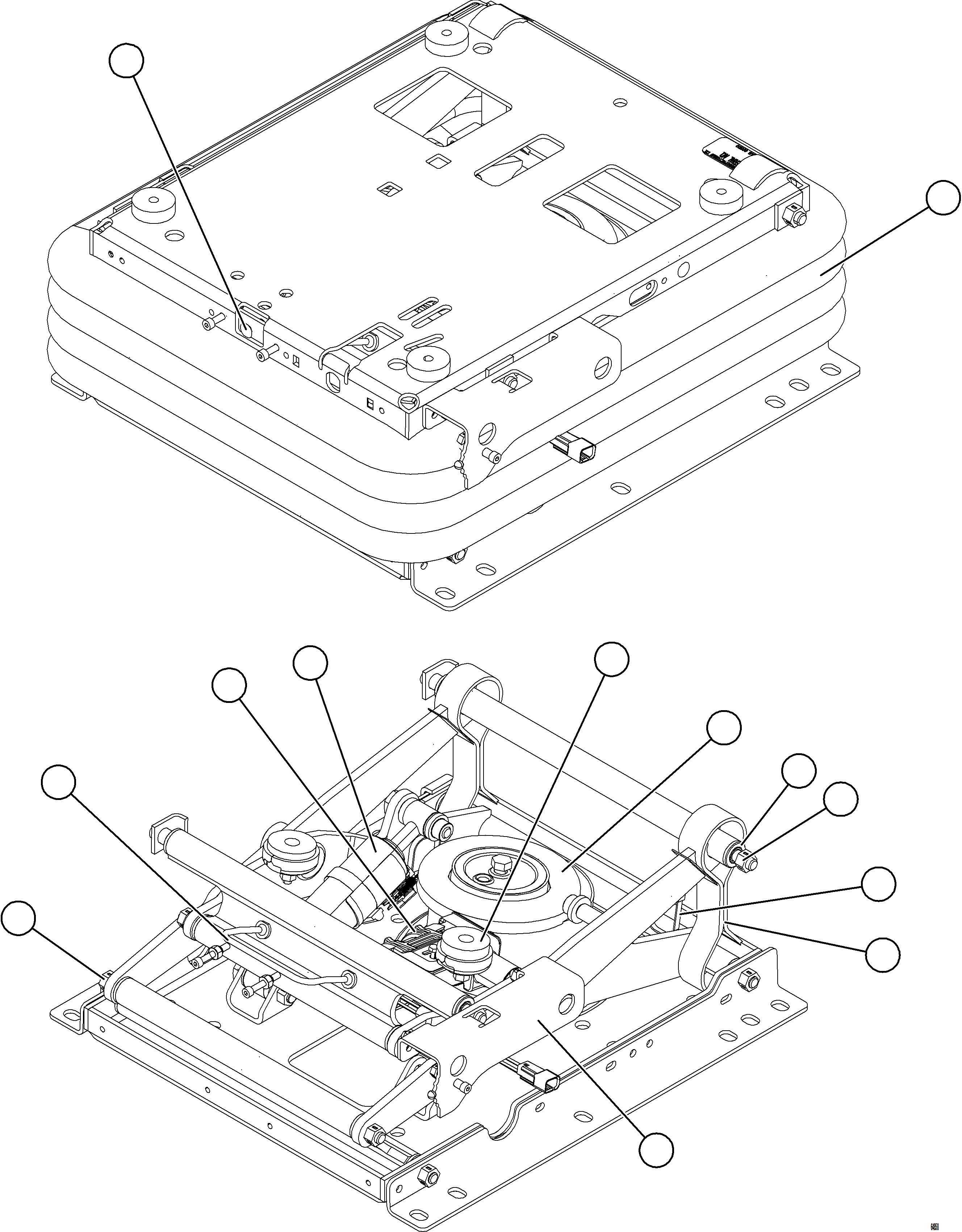 Komatsu parts book diagram for AFE75-W 980E-5 S/N A50071 - A50079  ESPERANZA SUR: SEAT SUSPENSION ASSEMBLY    58E-98-10930