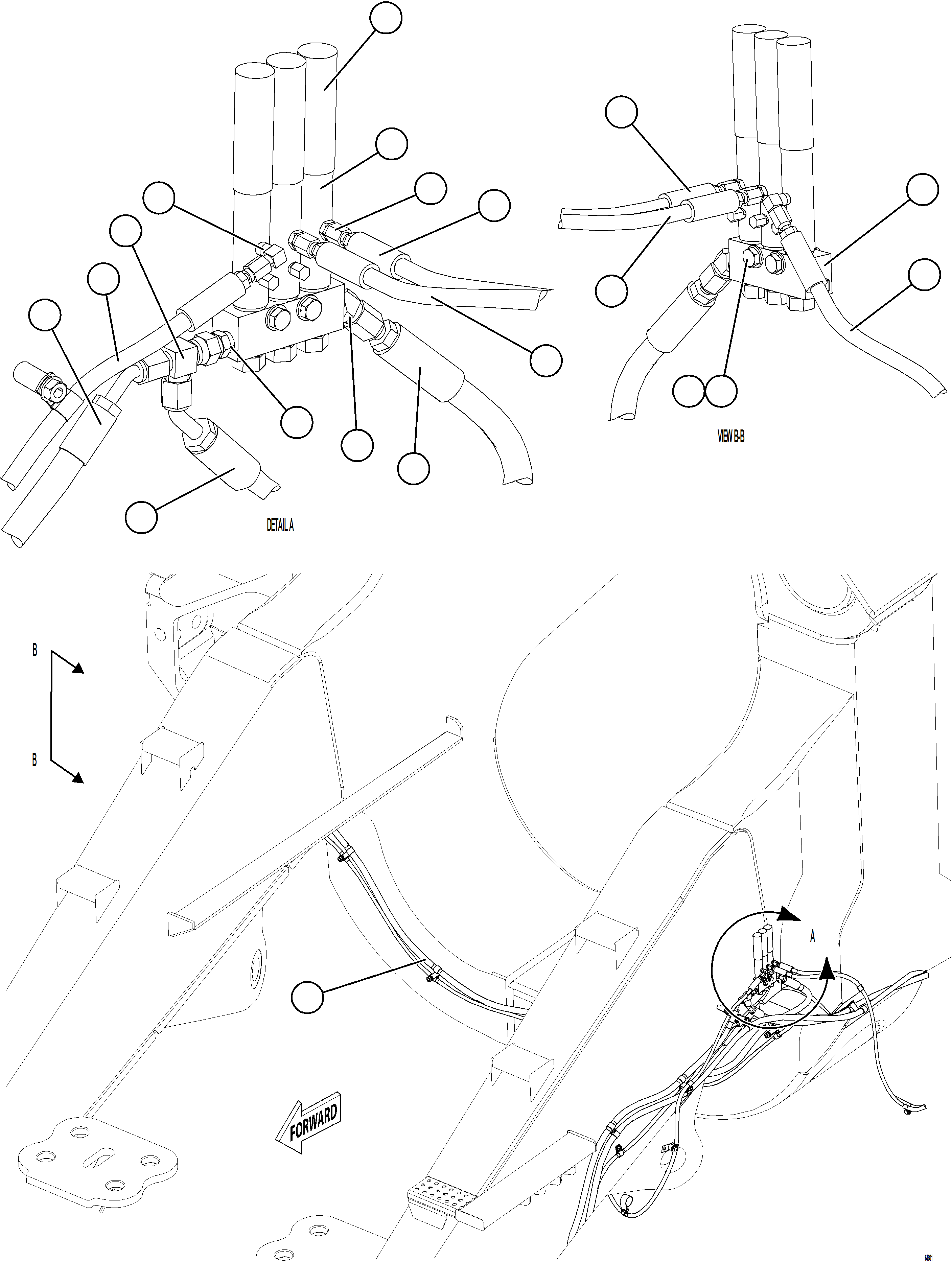 Komatsu parts book diagram for AFE75-W 980E-5 S/N A50071 - A50079  ESPERANZA SUR: AUTOMATIC LUBRICATION SYSTEM PIPING - FRONT    3/4
