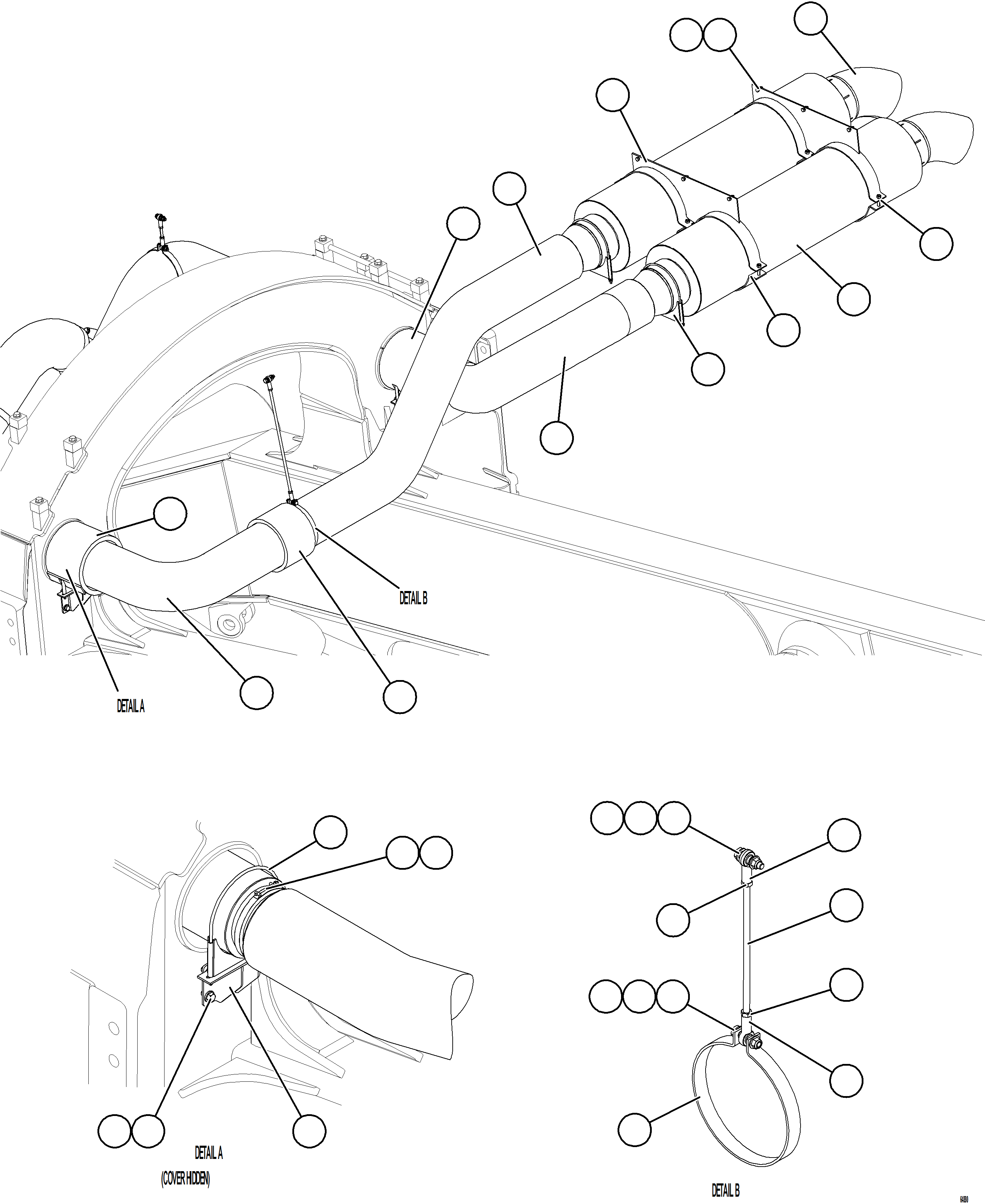 Komatsu parts book diagram for AFE77-AH 830E-5 S/N A50088 - A50098  BMA STOCK: EXHAUST PIPING - REAR