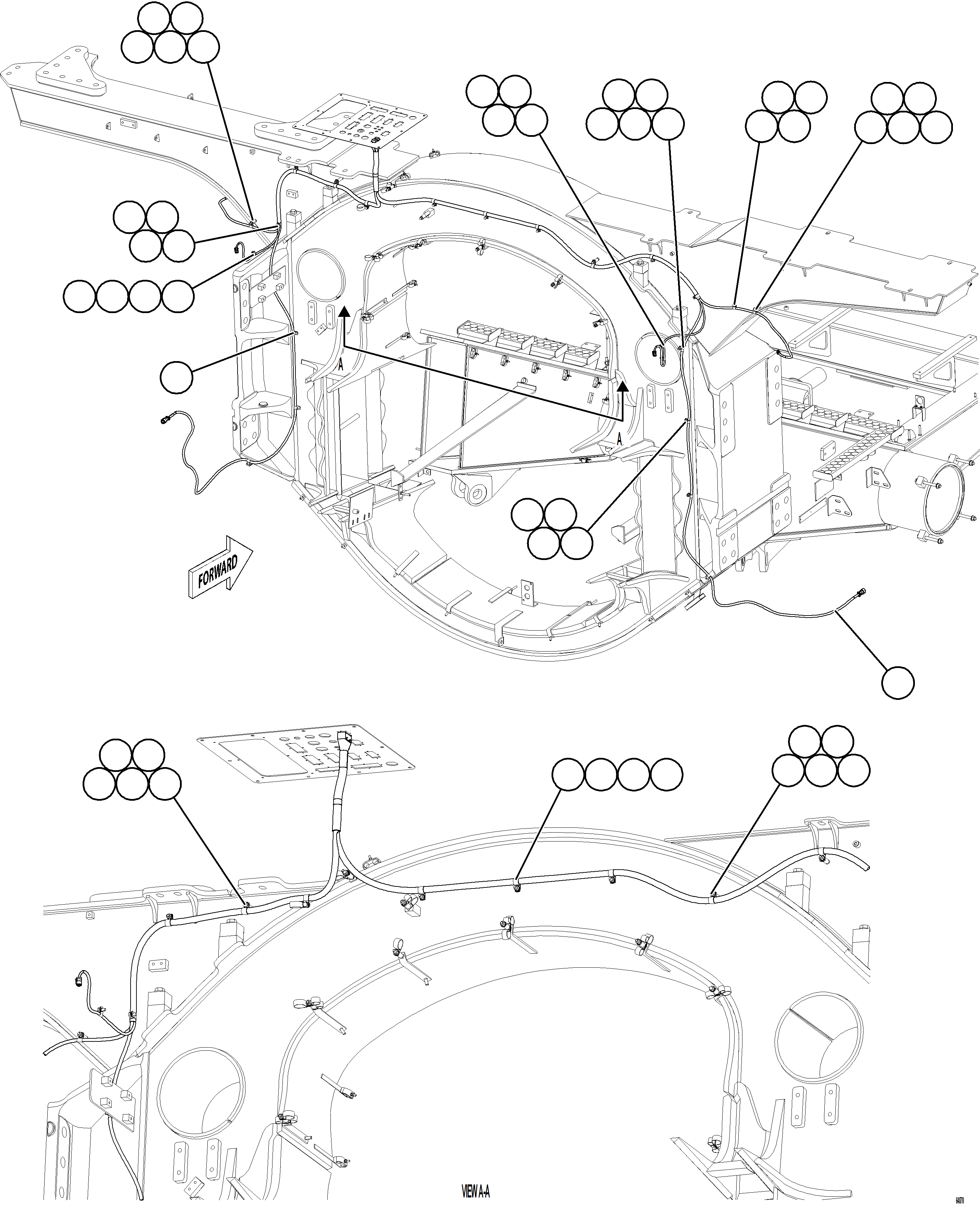 Komatsu parts book diagram for AFE77-AH 830E-5 S/N A50088 - A50098  BMA STOCK: FRONT WHEEL SPEED SENSOR WIRING HARNESS