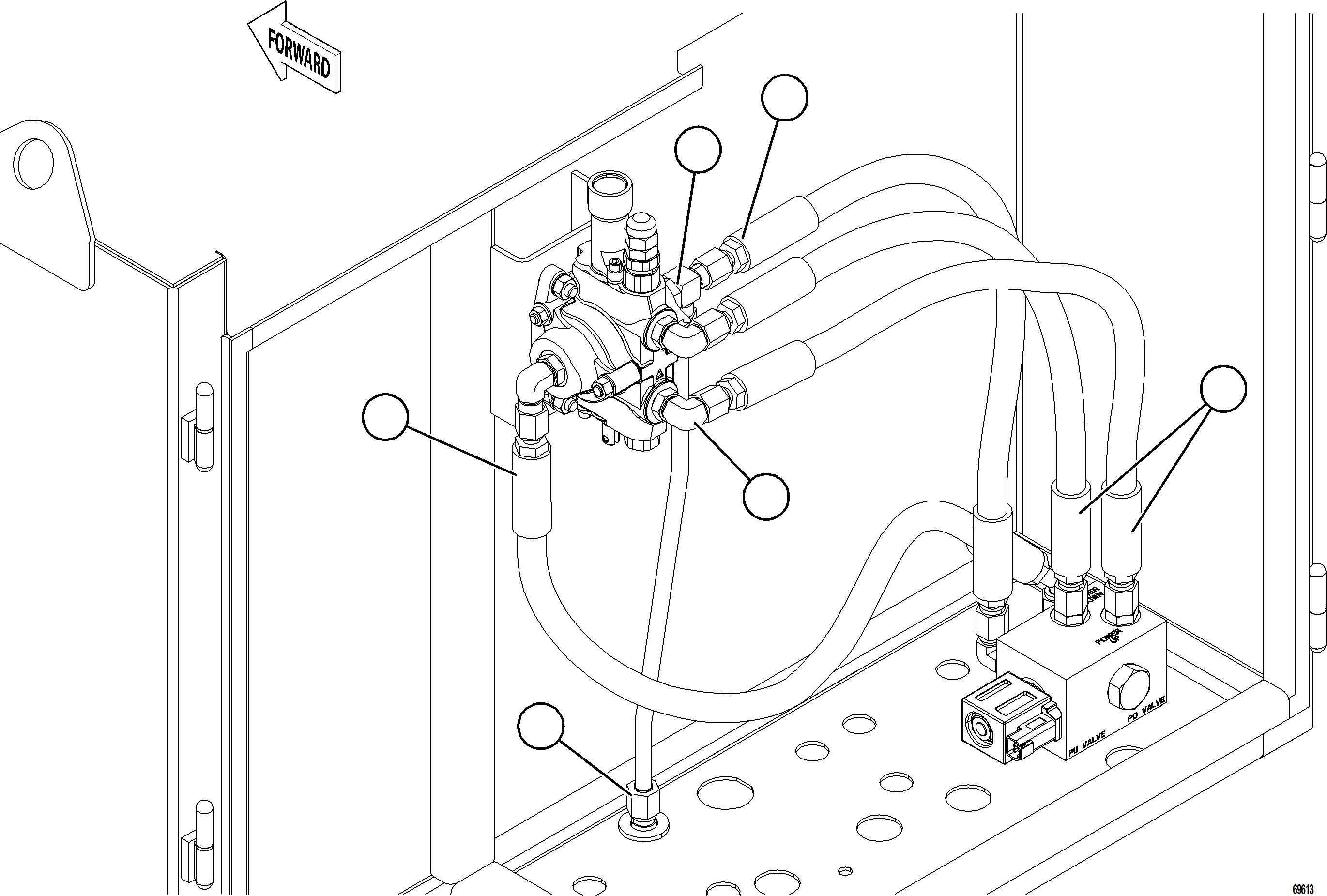 Komatsu parts book diagram for AFE77-AH 830E-5 S/N A50088 - A50098  BMA STOCK: HYDRAULIC BRAKE CABINET PIPING - HOIST PILOT VALVE