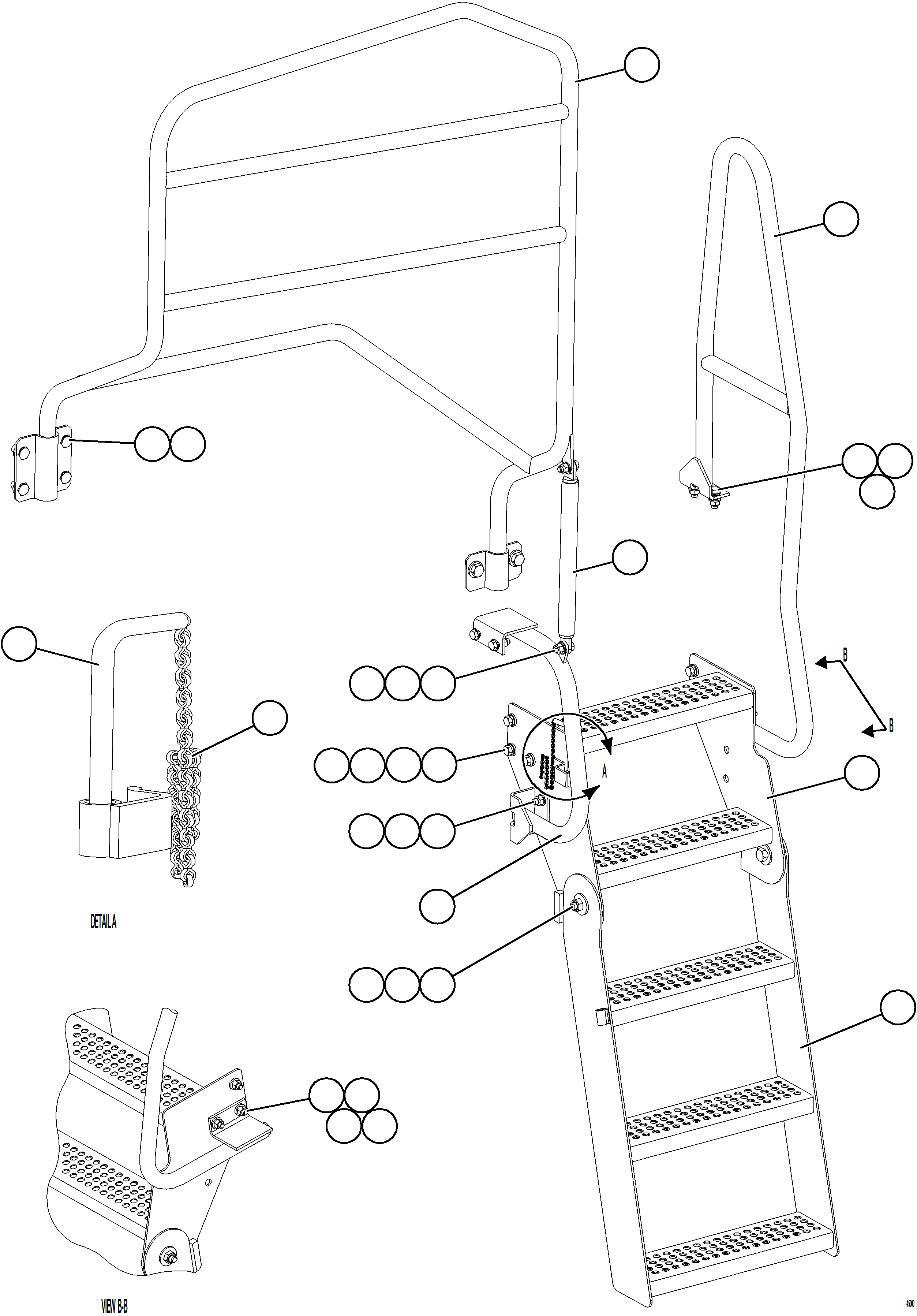 Komatsu parts book diagram for AFE77-AH 830E-5 S/N A50088 - A50098  BMA STOCK: RH ENGINE ACCESS LADDER & HANDRAILS