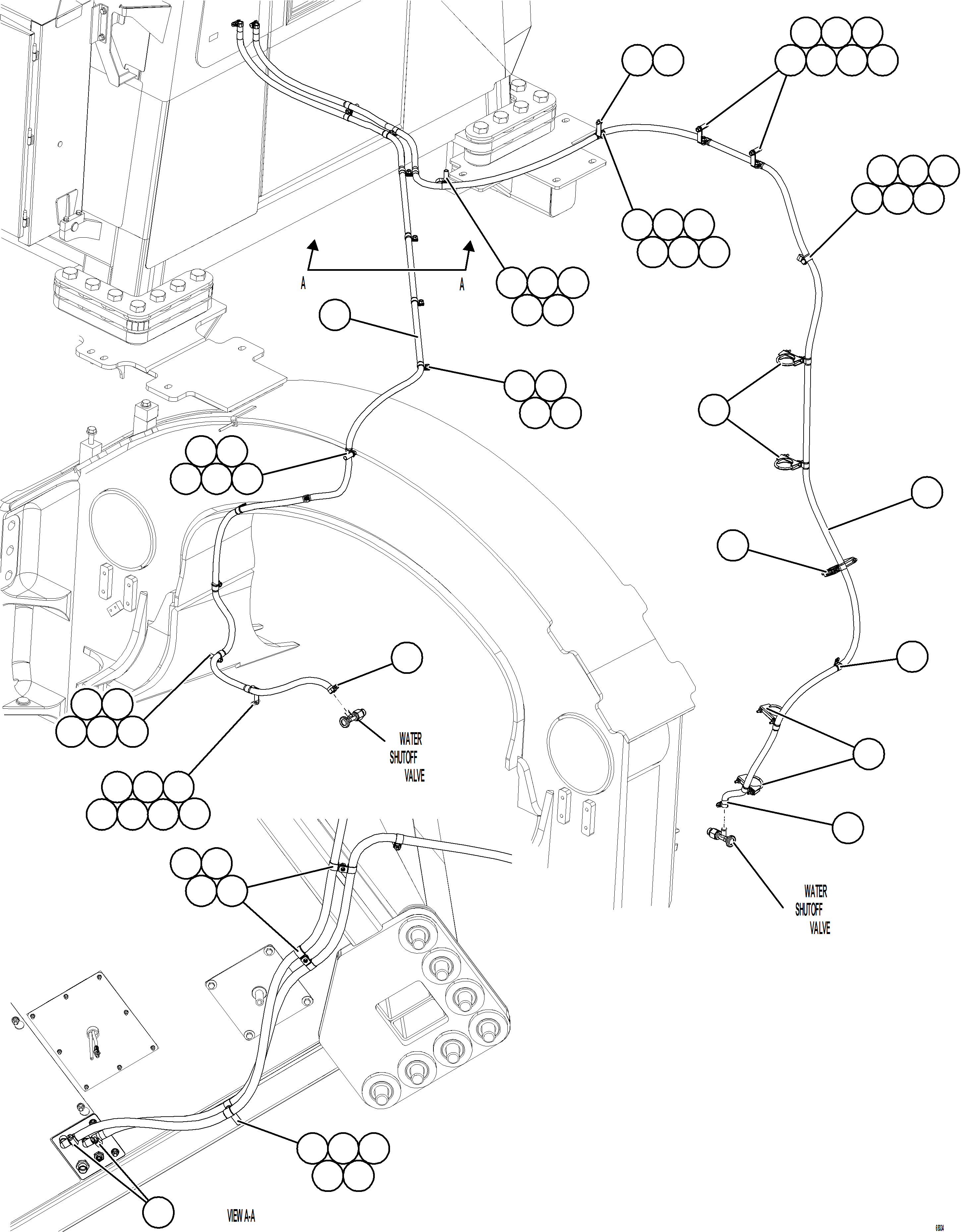 Komatsu parts book diagram for AFE77-AH 830E-5 S/N A50088 - A50098  BMA STOCK: HEATER HOSE INSTALLATION    1/2