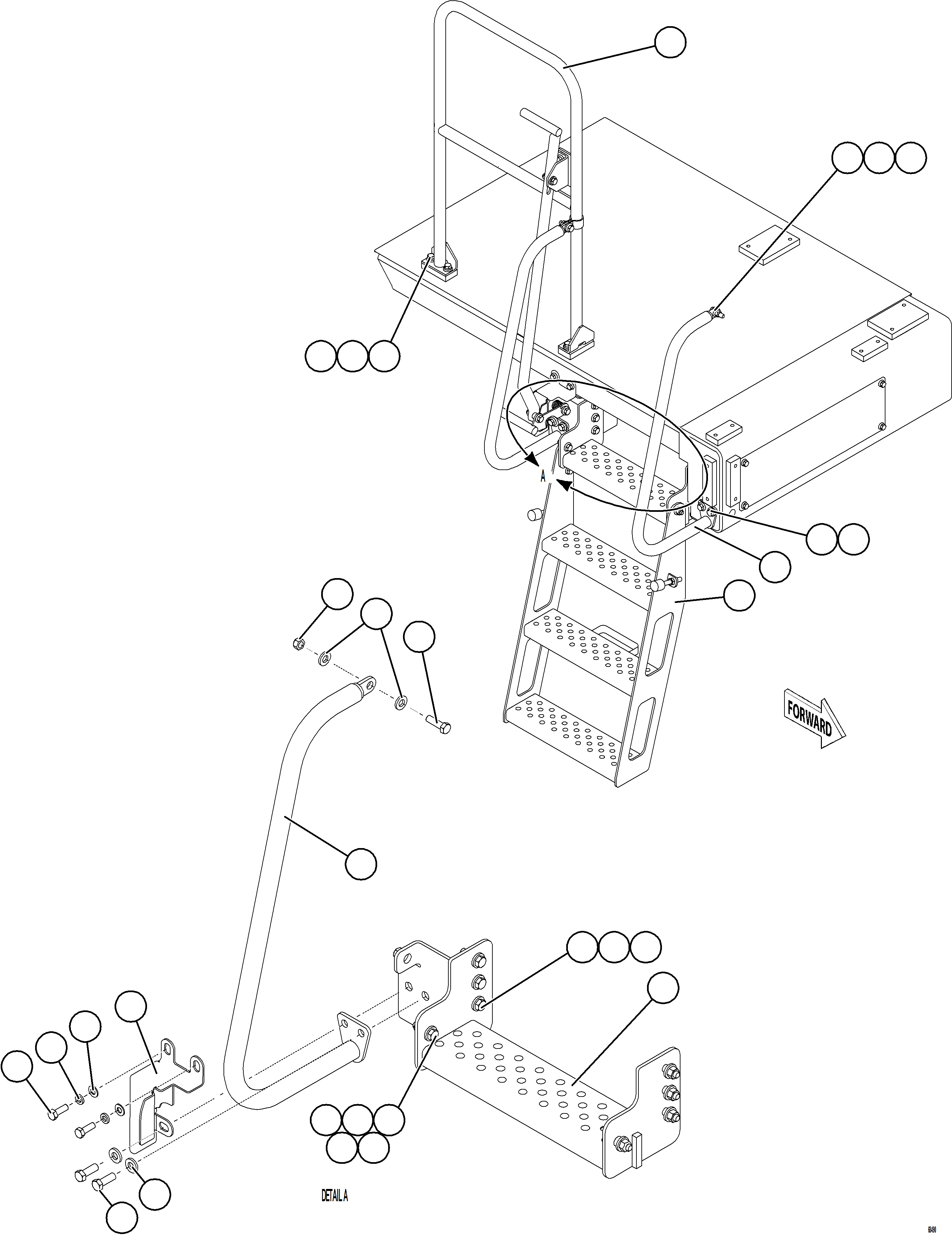 Komatsu parts book diagram for AFE77-AH 830E-5 S/N A50088 - A50098  BMA STOCK: RH DROPDOWN LADDER INSTALLATION