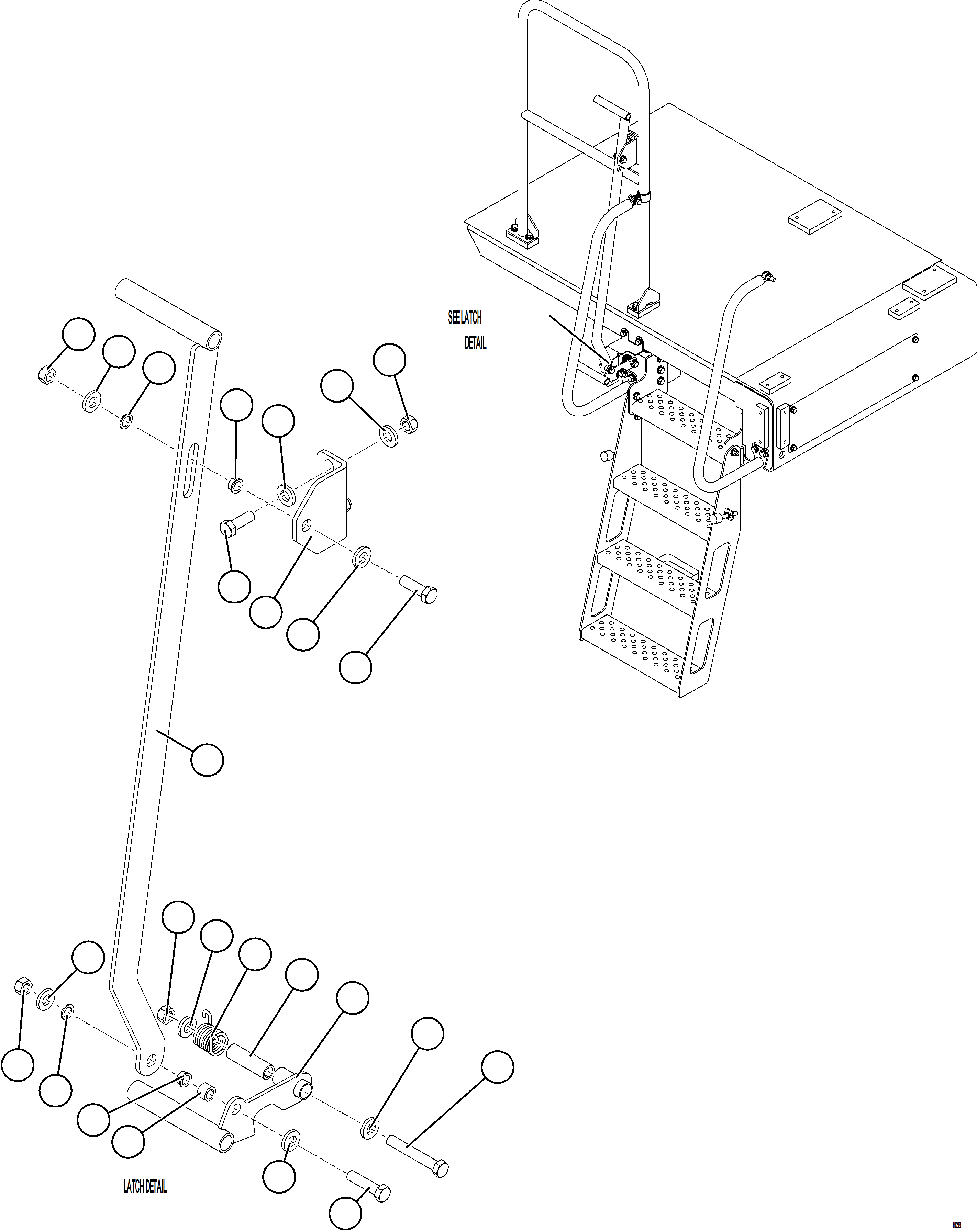 Komatsu parts book diagram for AFE77-AH 830E-5 S/N A50088 - A50098  BMA STOCK: RH DROPDOWN LADDER LATCH