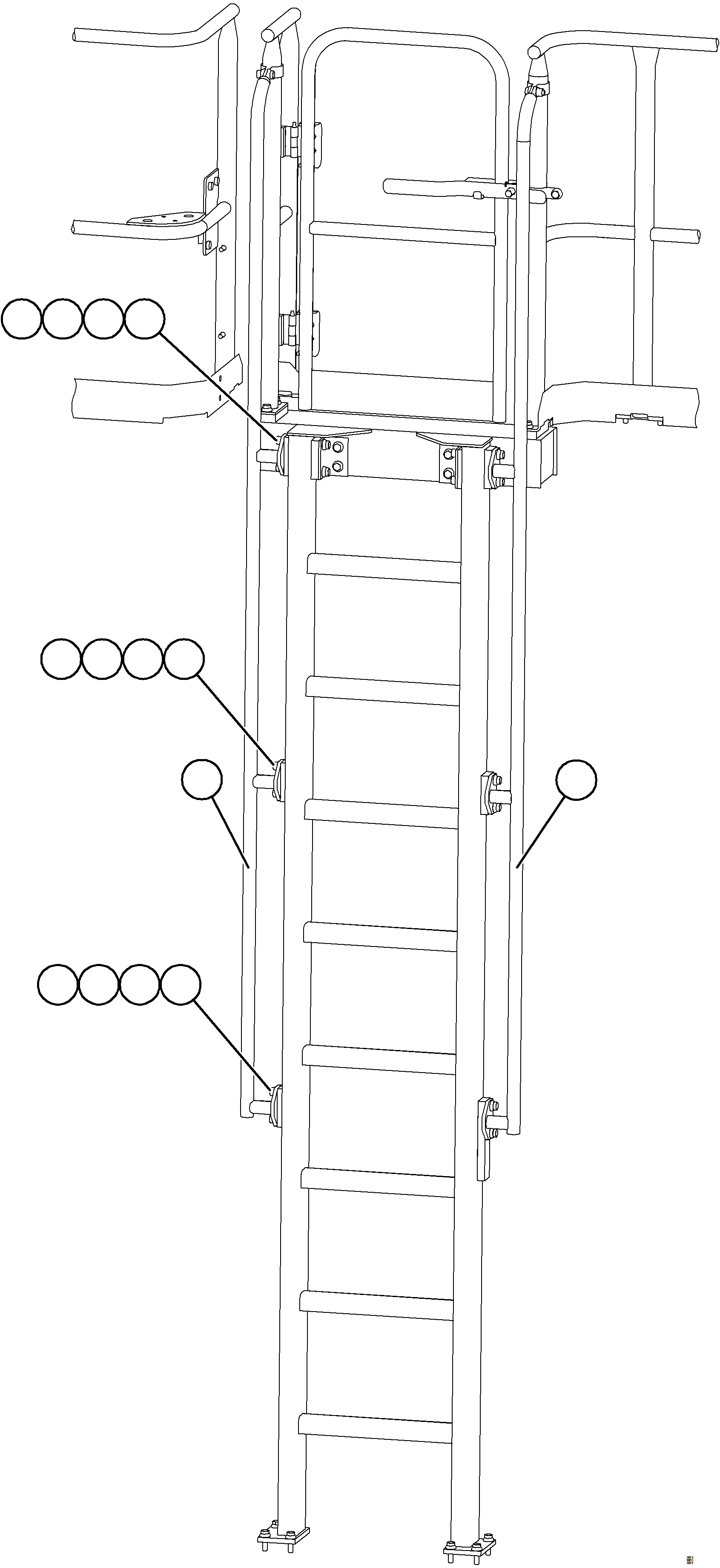 Komatsu parts book diagram for AFE77-AH 830E-5 S/N A50088 - A50098  BMA STOCK: LH EMERGENCY LADDER HANDRAILS