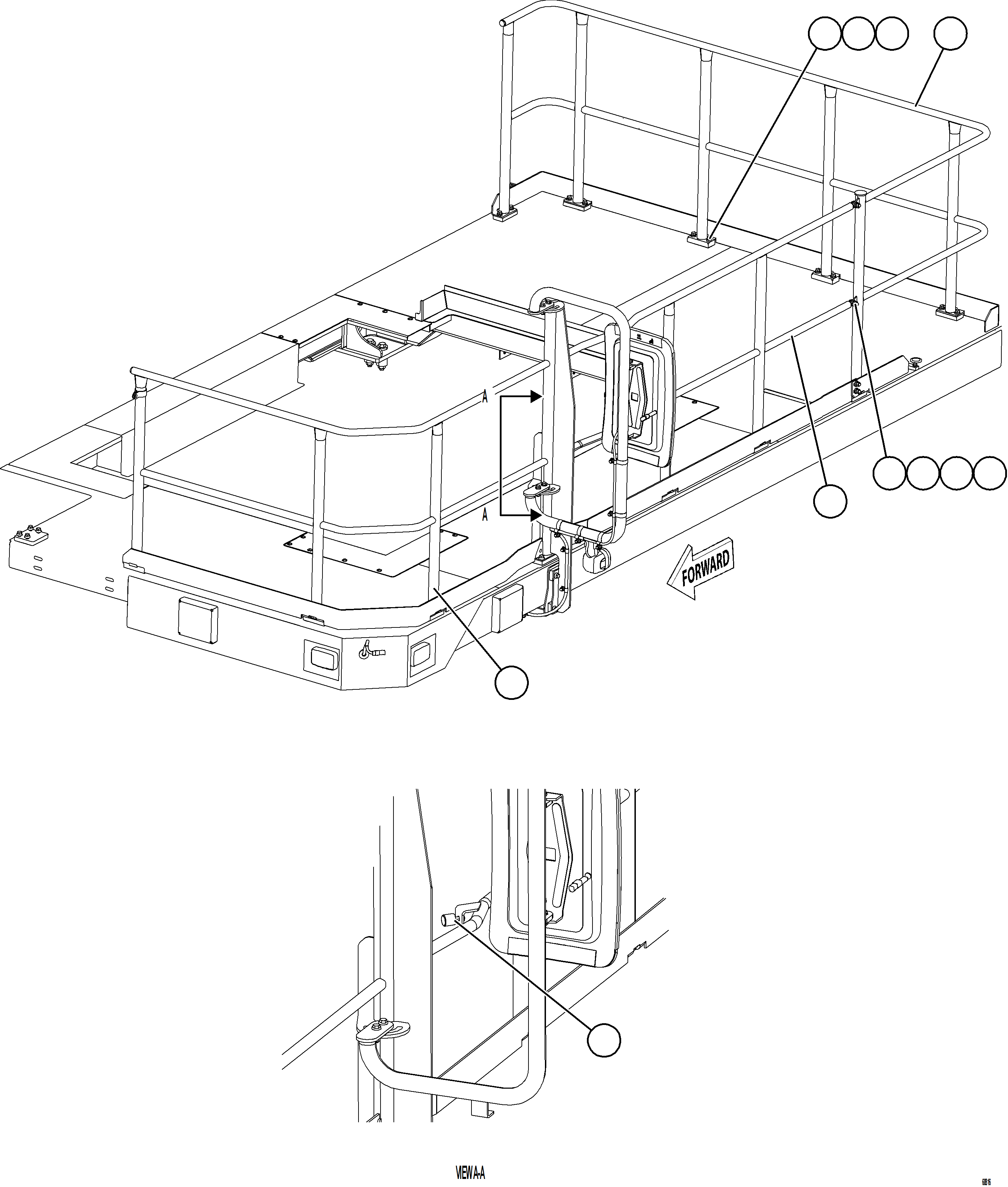 Komatsu parts book diagram for AFE77-AH 830E-5 S/N A50088 - A50098  BMA STOCK: LH DECK HANDRAILS