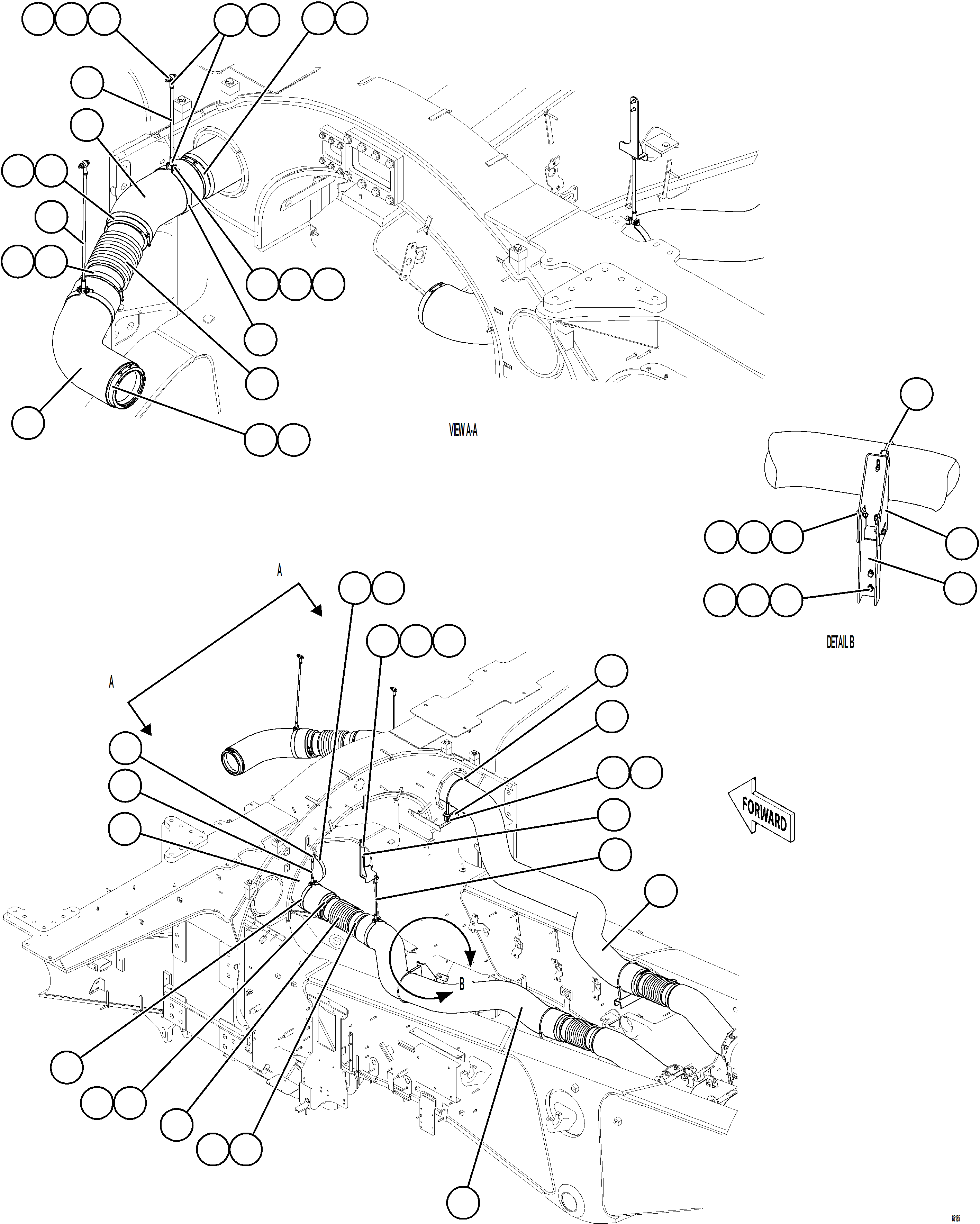 Komatsu parts book diagram for AFE77-AJ 830E-5 S/N A50100 - A50101  MANTOS COPPER: EXHAUST PIPING - FRONT