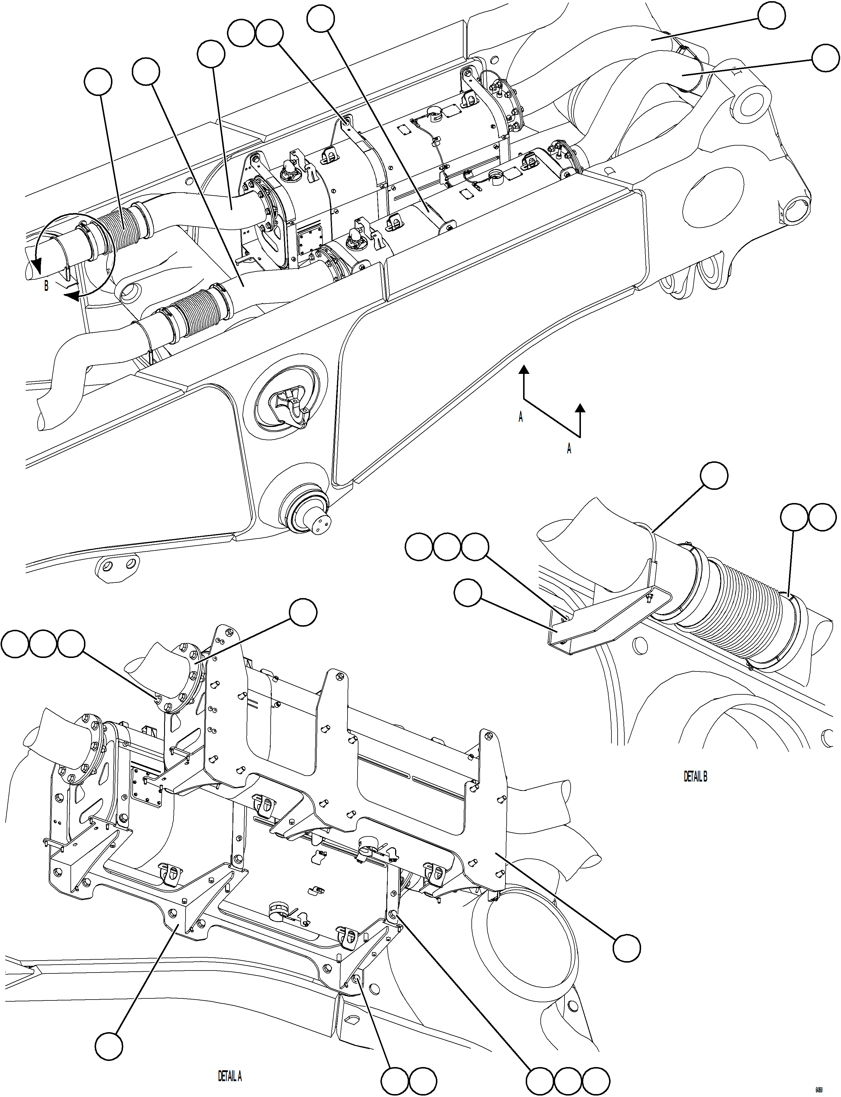 Komatsu parts book diagram for AFE77-AJ 830E-5 S/N A50100 - A50101  MANTOS COPPER: EXHAUST PIPING - REAR