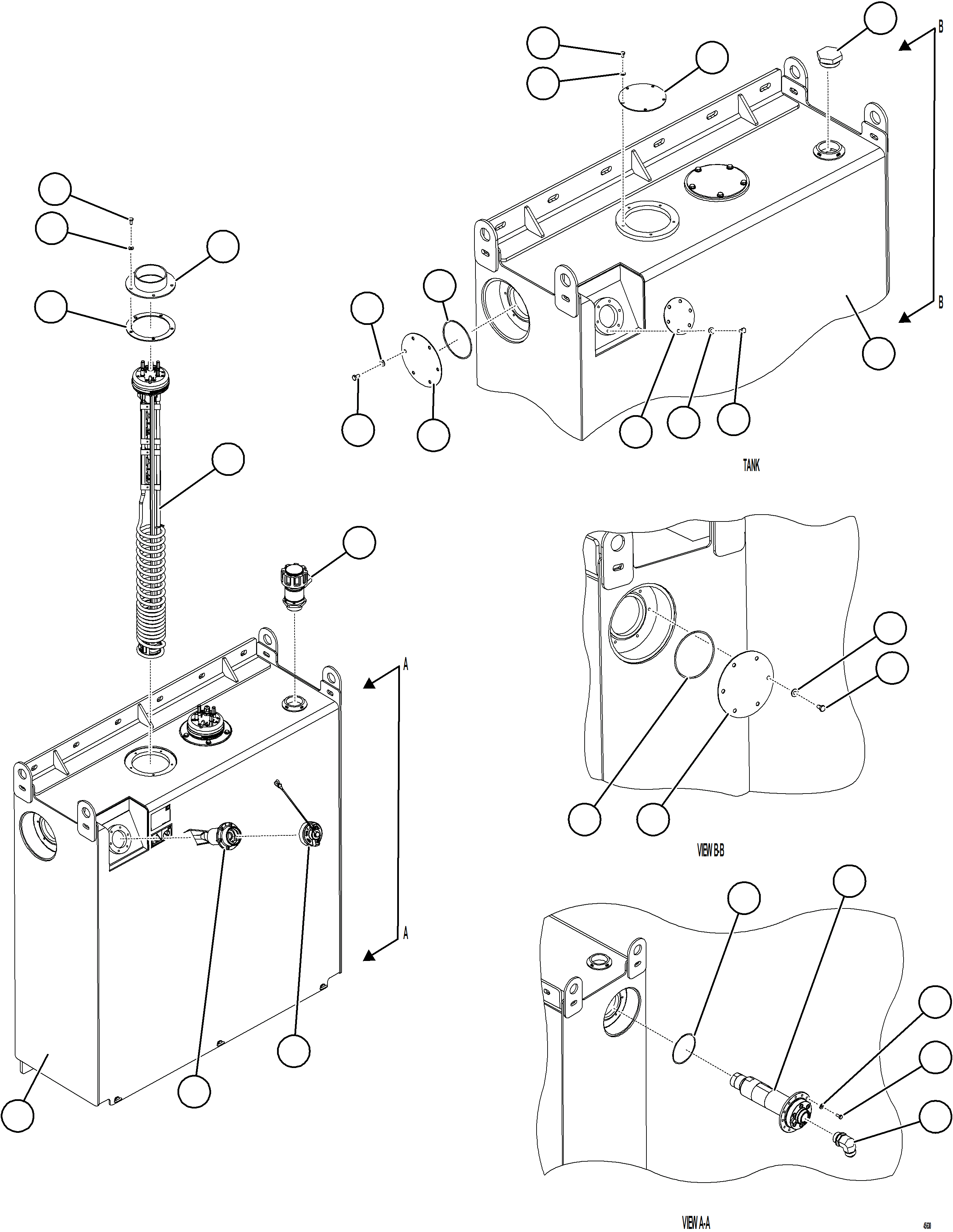 Komatsu parts book diagram for AFE77-AJ 830E-5 S/N A50100 - A50101  MANTOS COPPER: DEF TANK ASSEMBLY    58F-04-01101