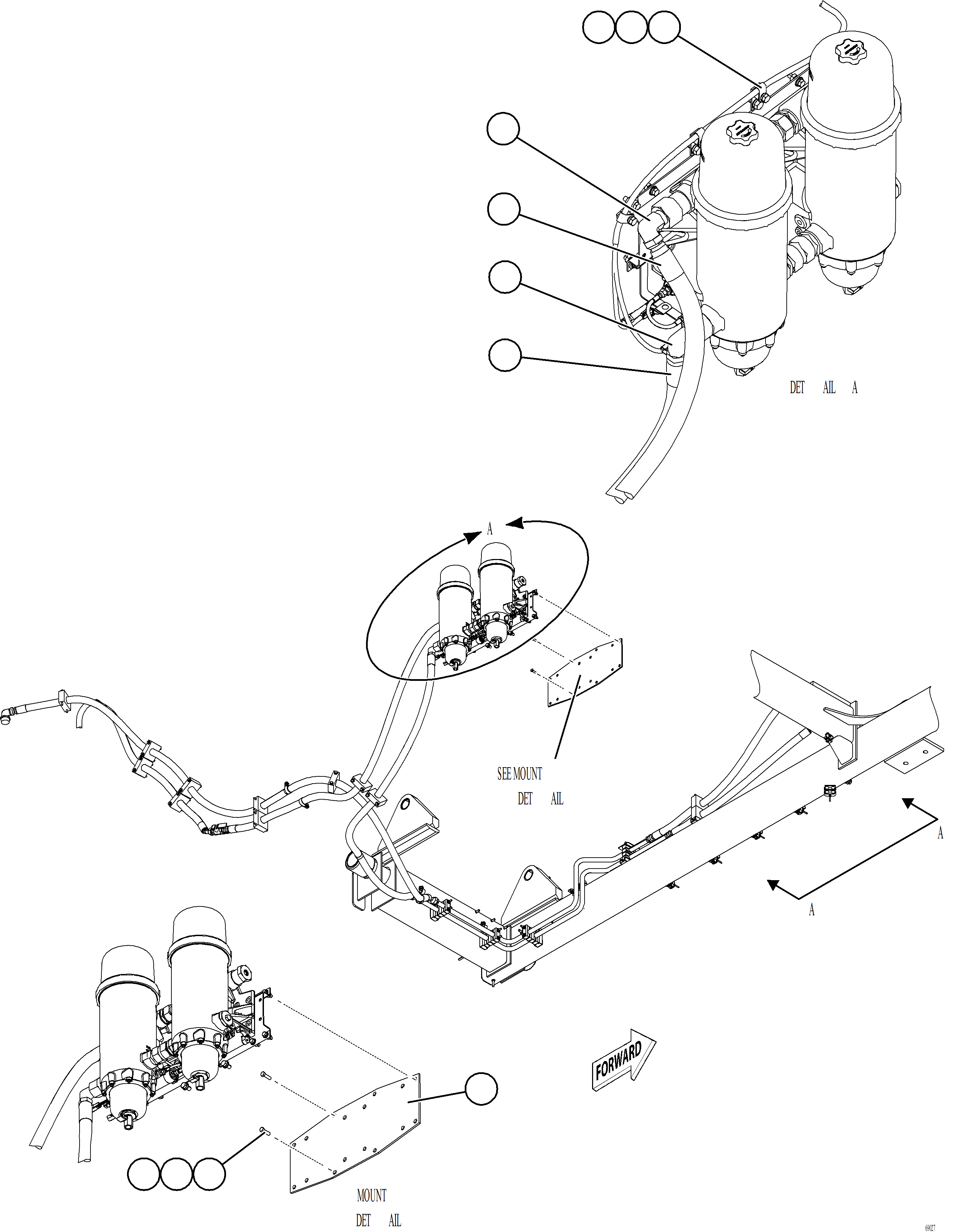 Komatsu parts book diagram for AFE77-AT 830E-5 S/N A50114  GOONYELLA: FUEL SYSTEM PIPING    3/4