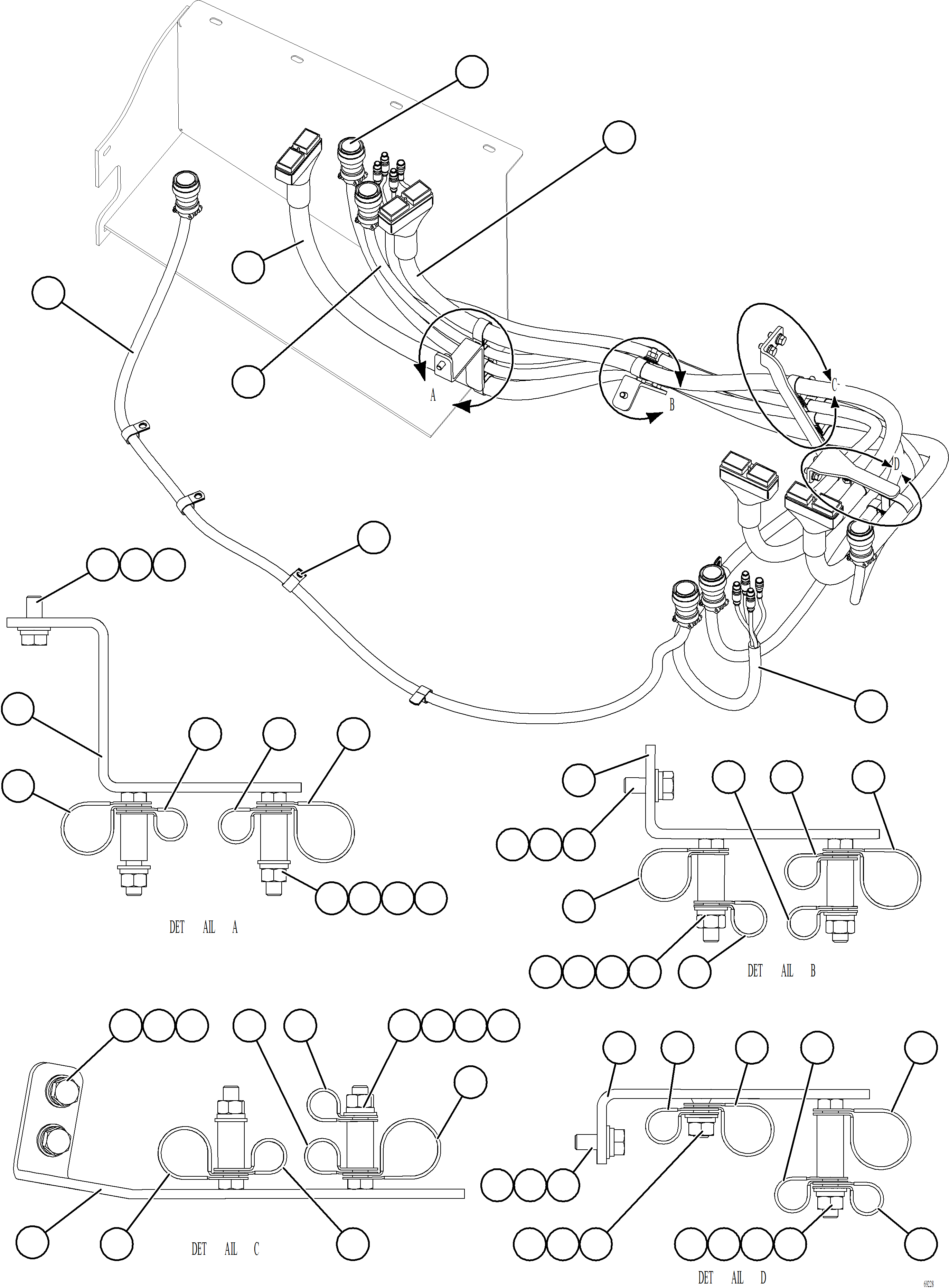 Komatsu parts book diagram for AFE77-AT 830E-5 S/N A50114  GOONYELLA: AUX CTRL CBNT CABLE & HARNESS CONNECTIONS    2/3
