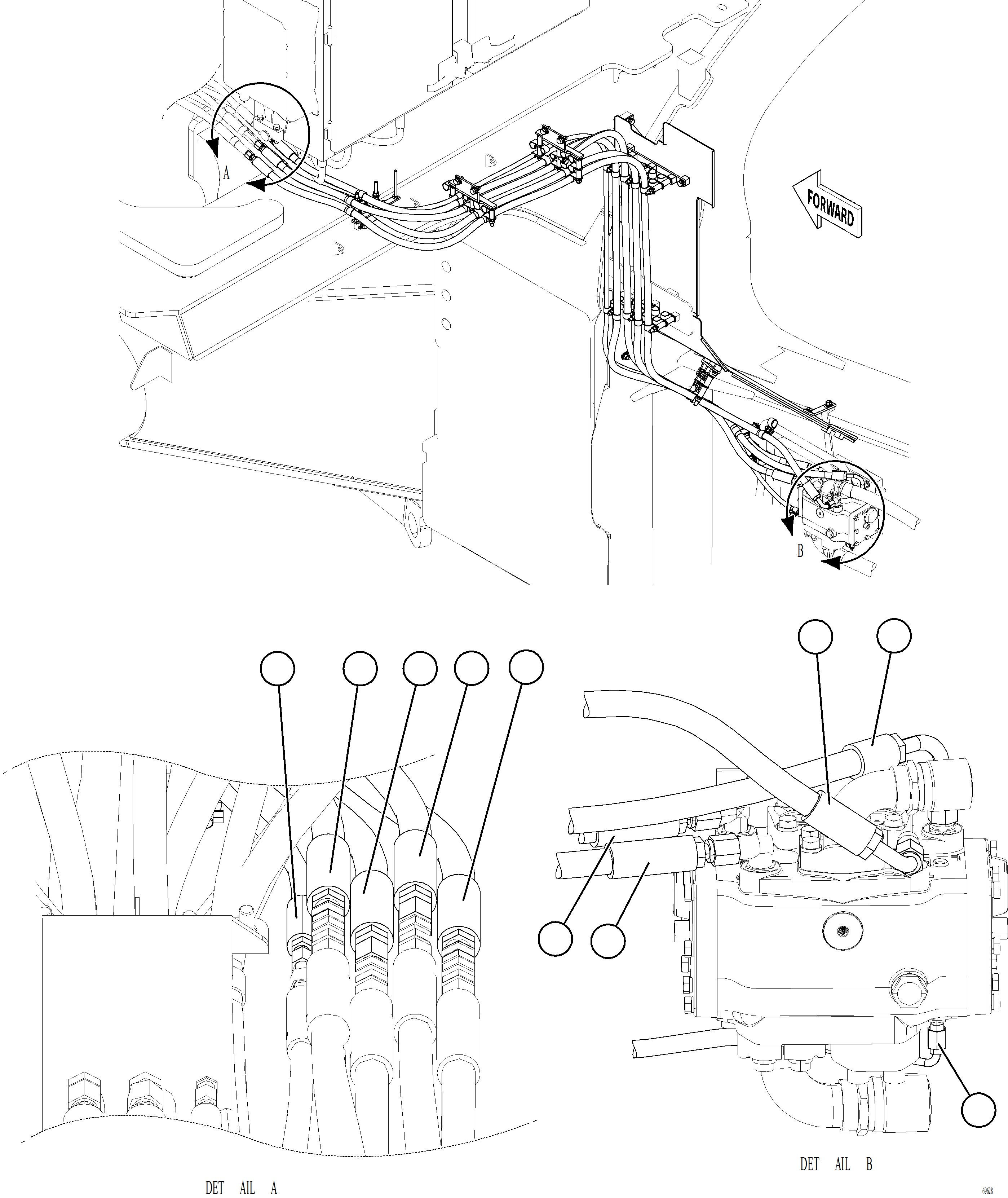 Komatsu parts book diagram for AFE77-AT 830E-5 S/N A50114  GOONYELLA: STEERING CONTROL UNIT PIPING    2/2