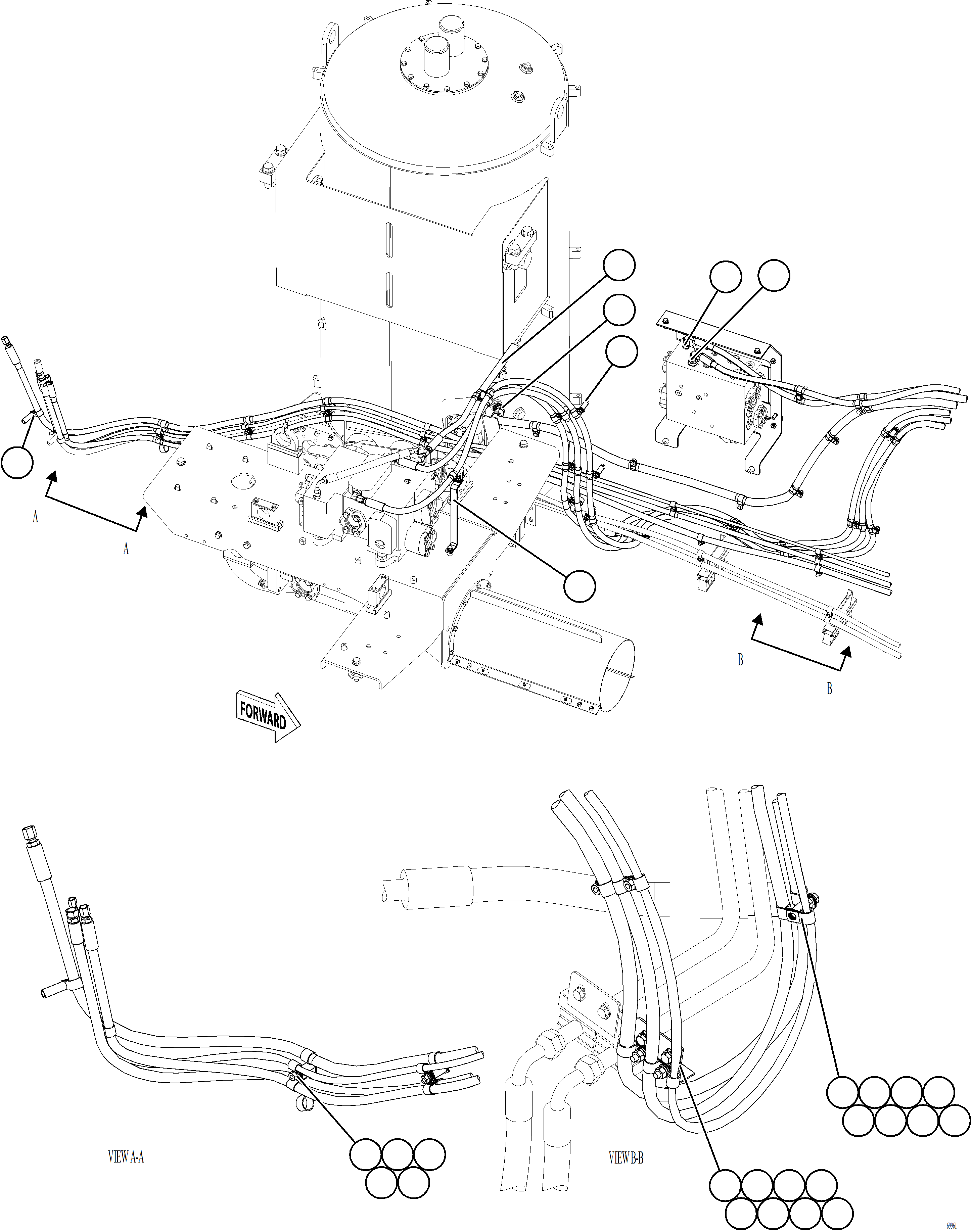 Komatsu parts book diagram for AFE77-AT 830E-5 S/N A50114  GOONYELLA: HYDRAULIC BRAKE CABINET HOSE CLAMPING    2/3
