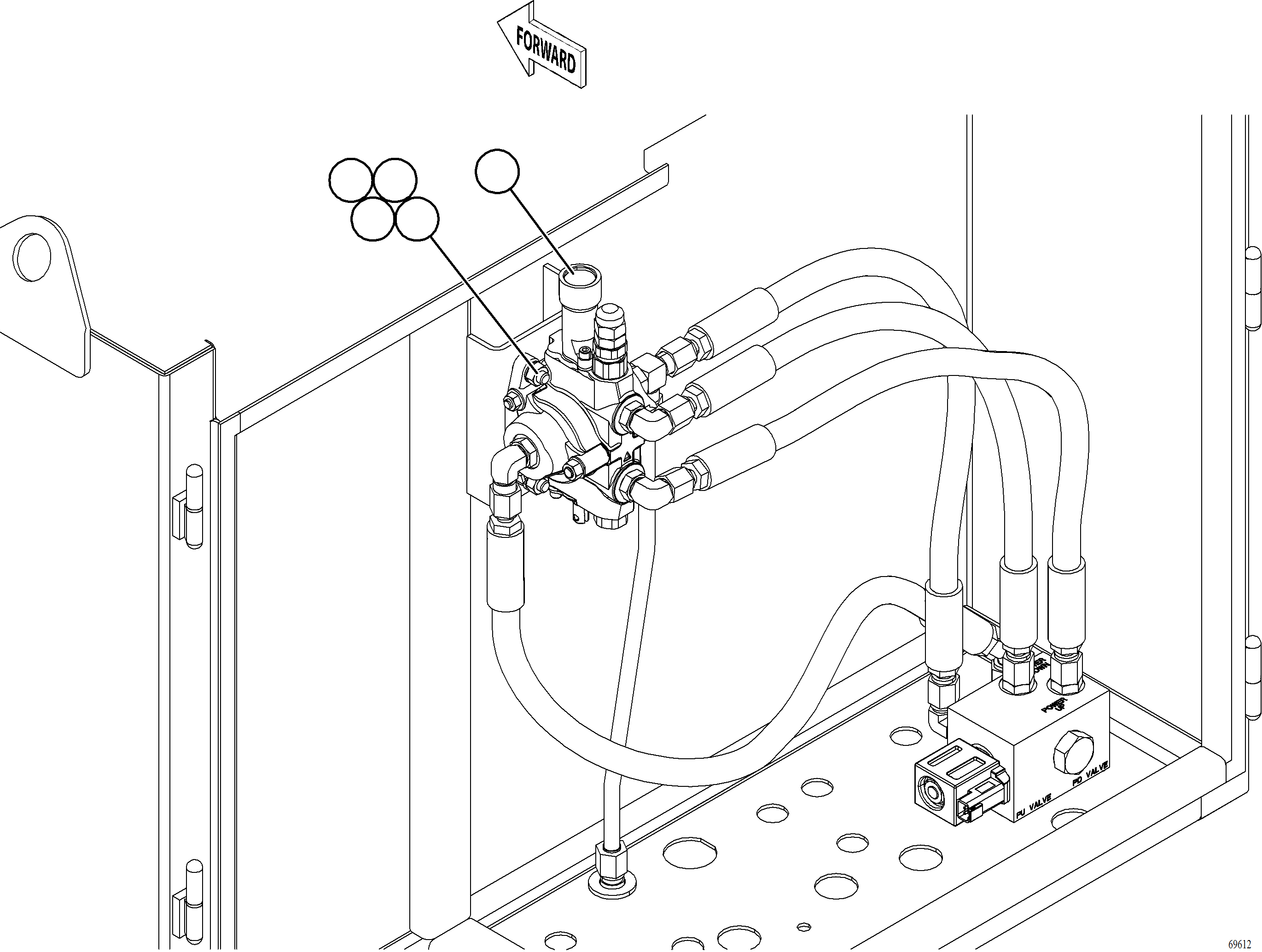 Komatsu parts book diagram for AFE77-AT 830E-5 S/N A50114  GOONYELLA: HOIST PILOT VALVE INSTALLATION