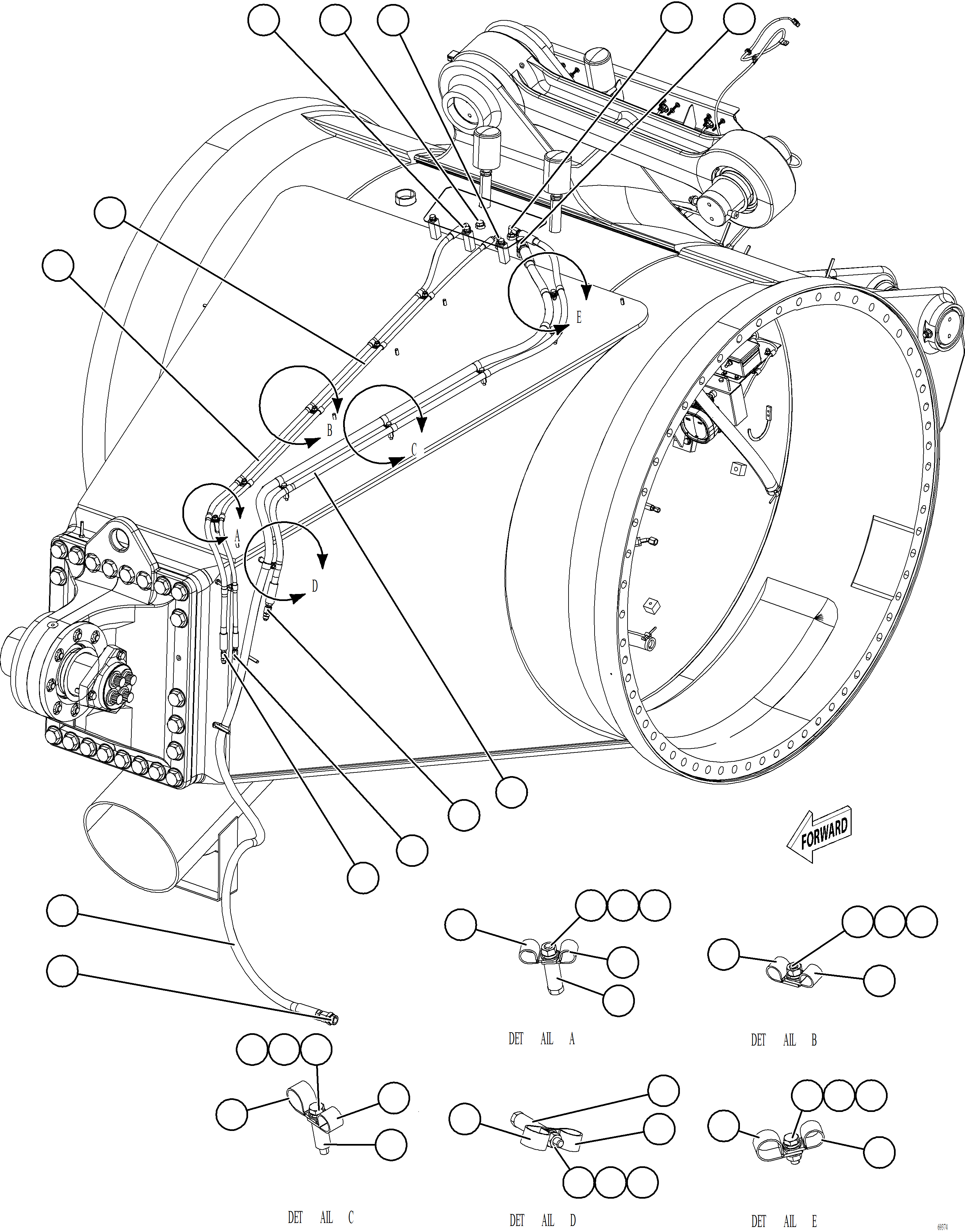 Komatsu parts book diagram for AFE77-AT 830E-5 S/N A50114  GOONYELLA: REAR BRAKE APPLY PIPING    2/3