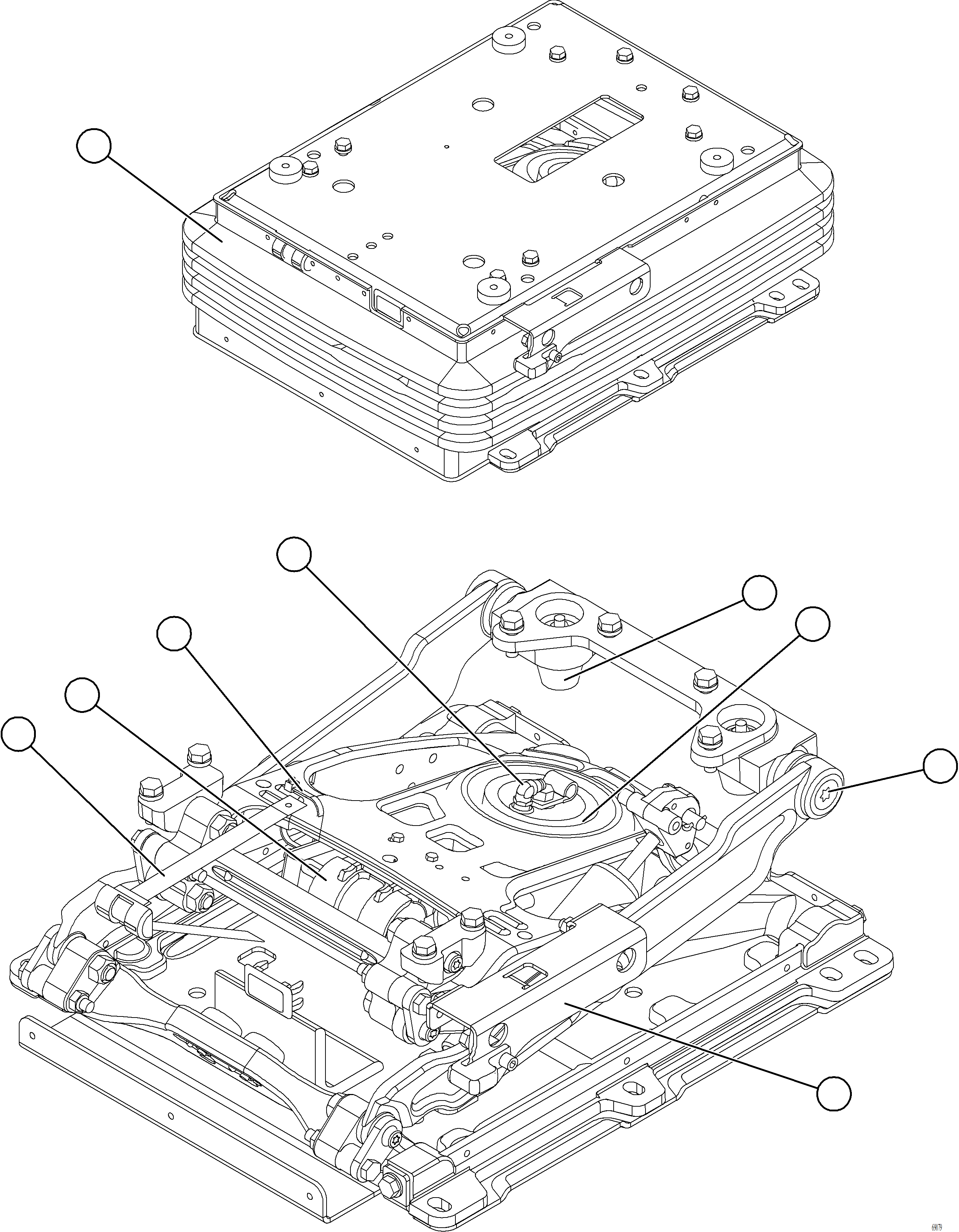 Komatsu parts book diagram for AFE77-AT 830E-5 S/N A50114  GOONYELLA: OPERATOR SEAT SUSPENSION ASSEMBLY    58E-98-10860