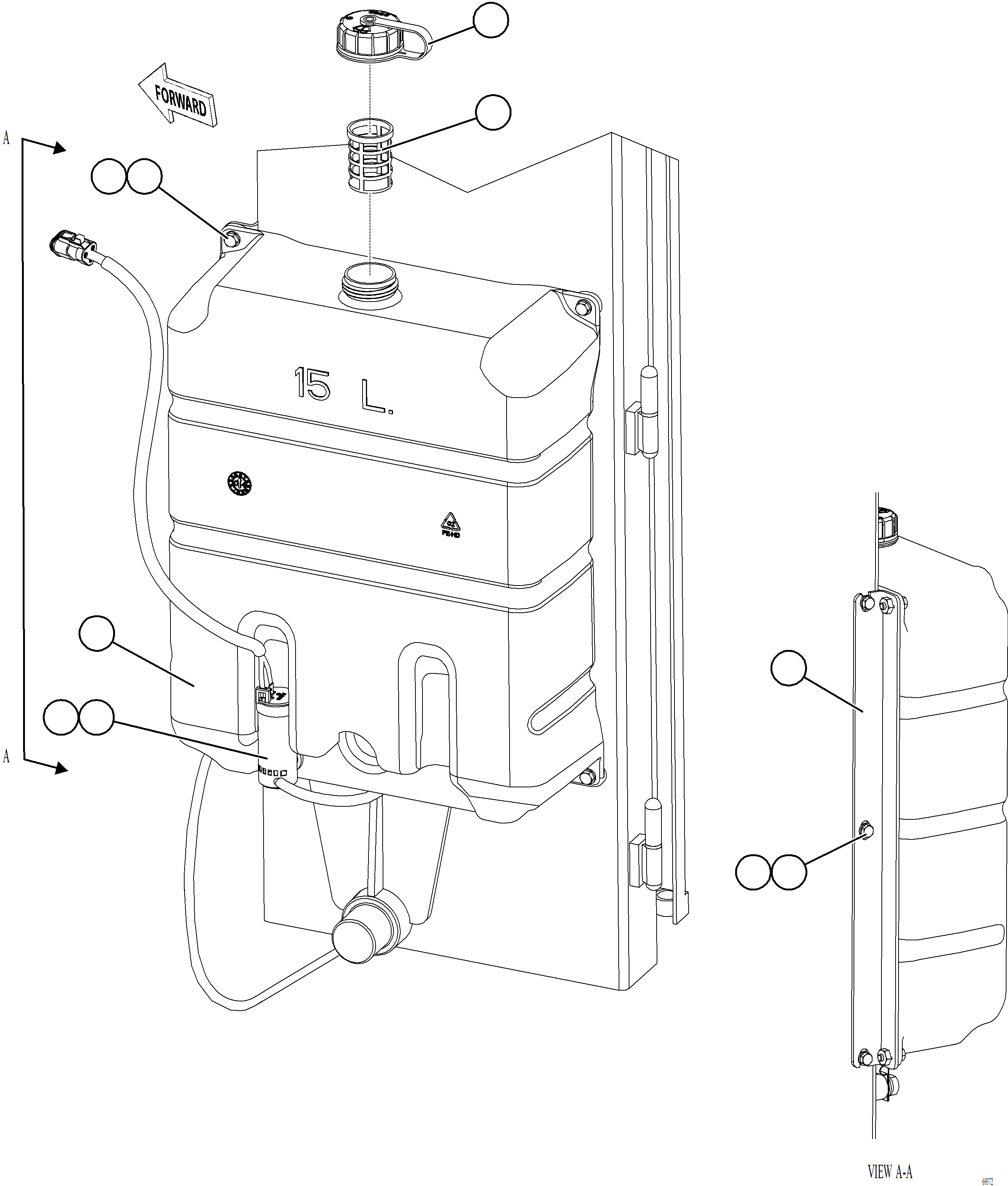 Komatsu parts book diagram for AFE77-AT 830E-5 S/N A50114  GOONYELLA: WINDSHIELD WASHER RESERVOIR INSTALLATION    1/2