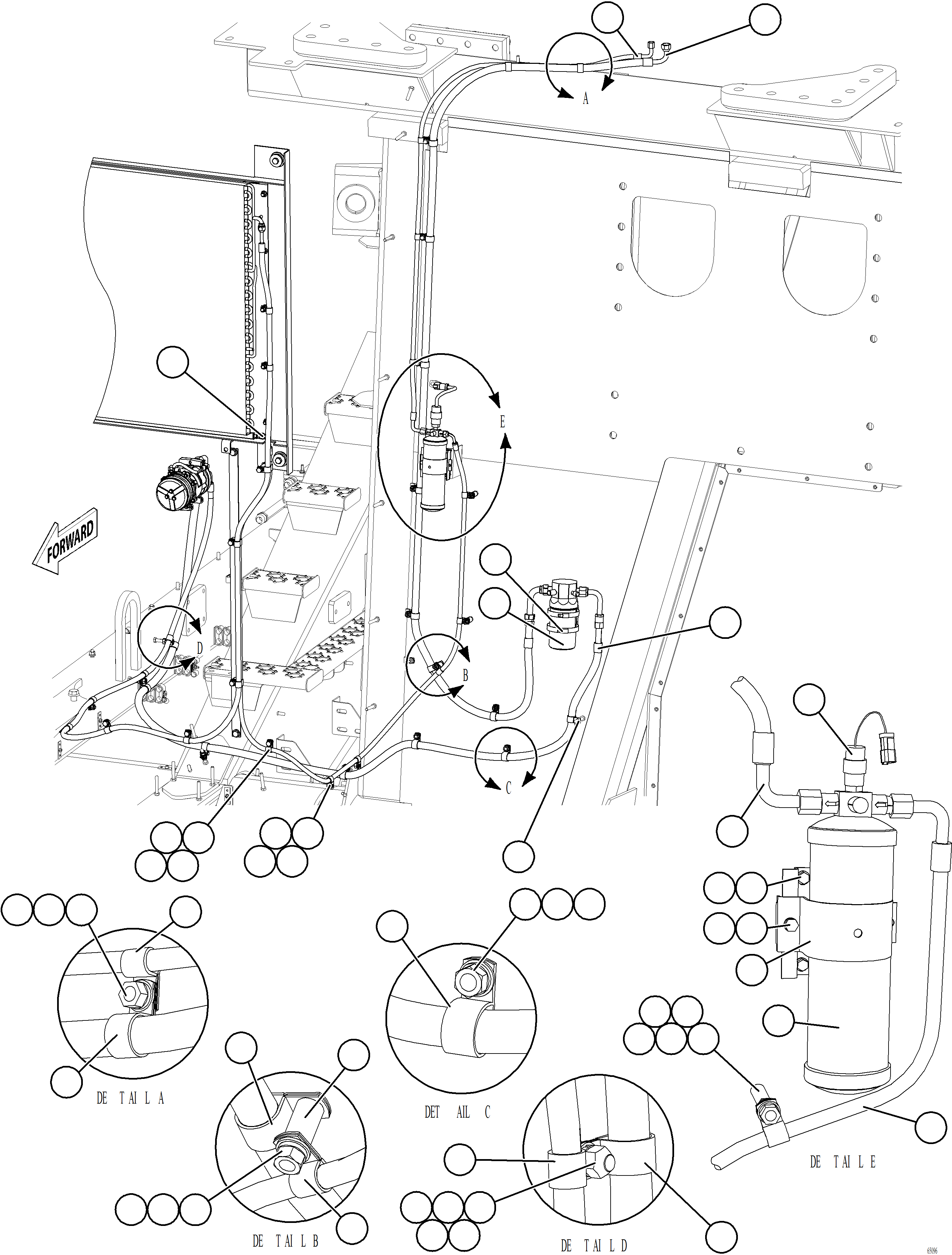Komatsu parts book diagram for AFE77-AT 830E-5 S/N A50114  GOONYELLA: AIR CONDITIONING PIPING    1/3