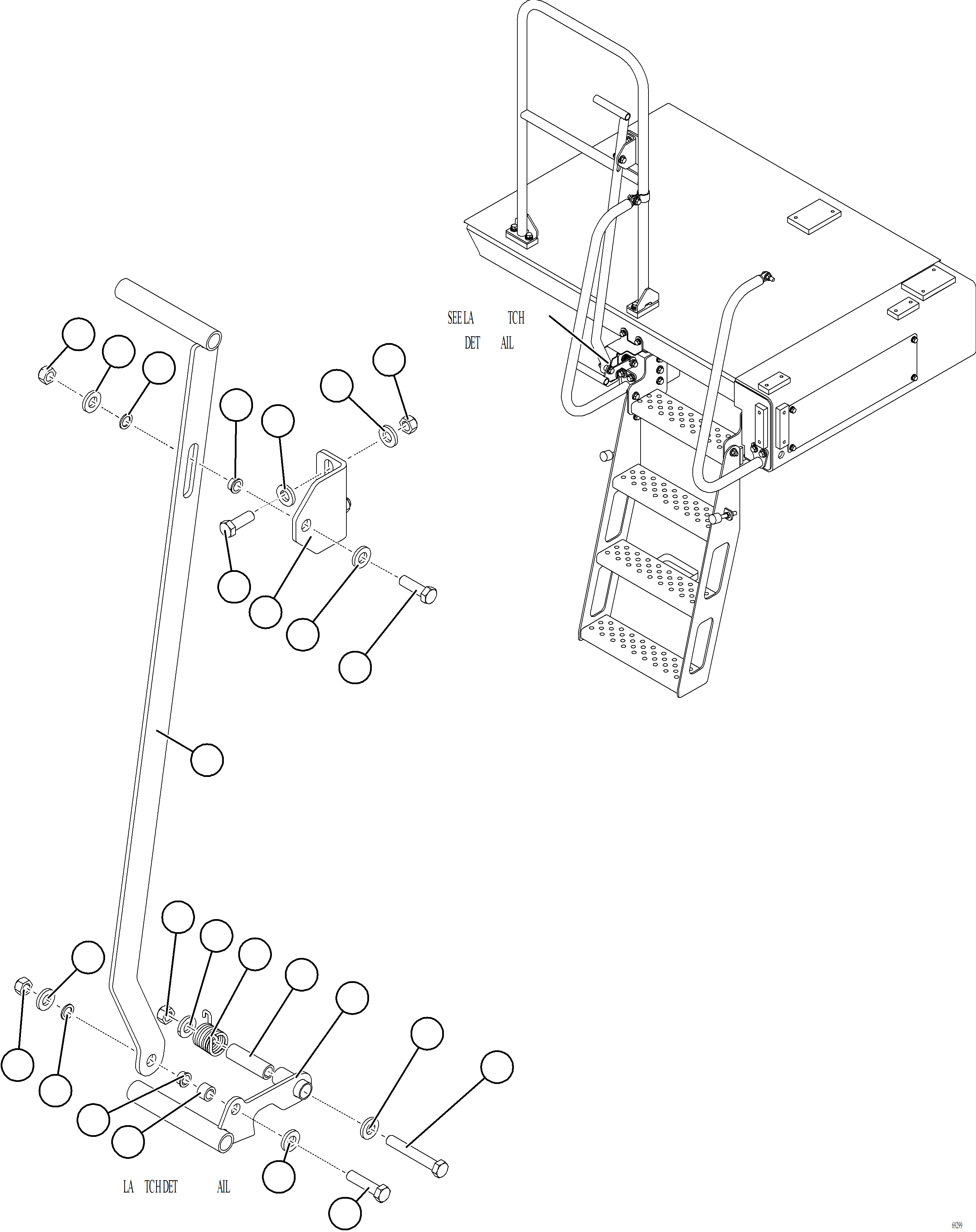 Komatsu parts book diagram for AFE77-AT 830E-5 S/N A50114  GOONYELLA: RH DROPDOWN LADDER LATCH