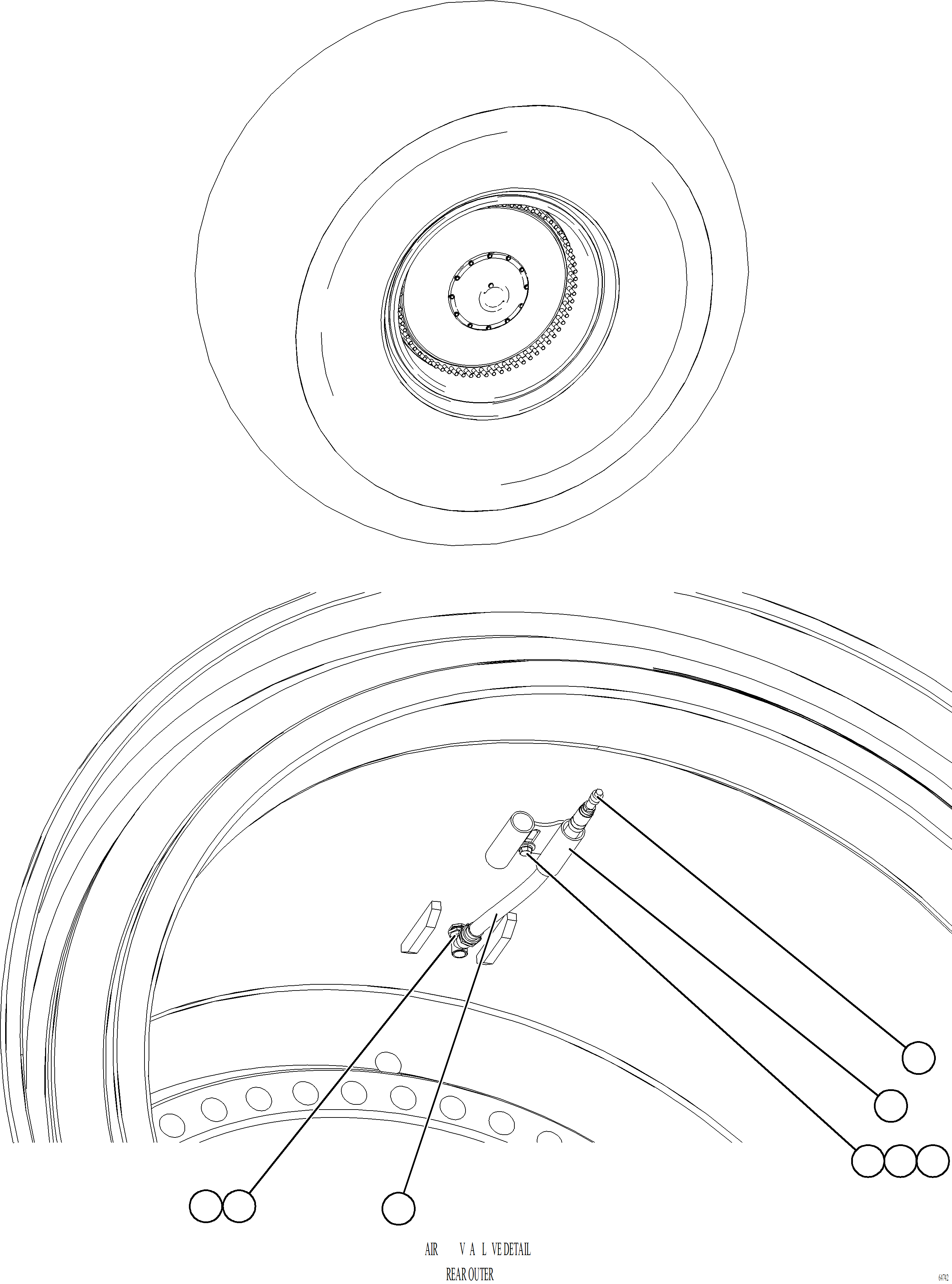 Komatsu parts book diagram for AFE77-AT 830E-5 S/N A50114  GOONYELLA: TIRE INFLATION - STANDARD RIM, REAR OUTER