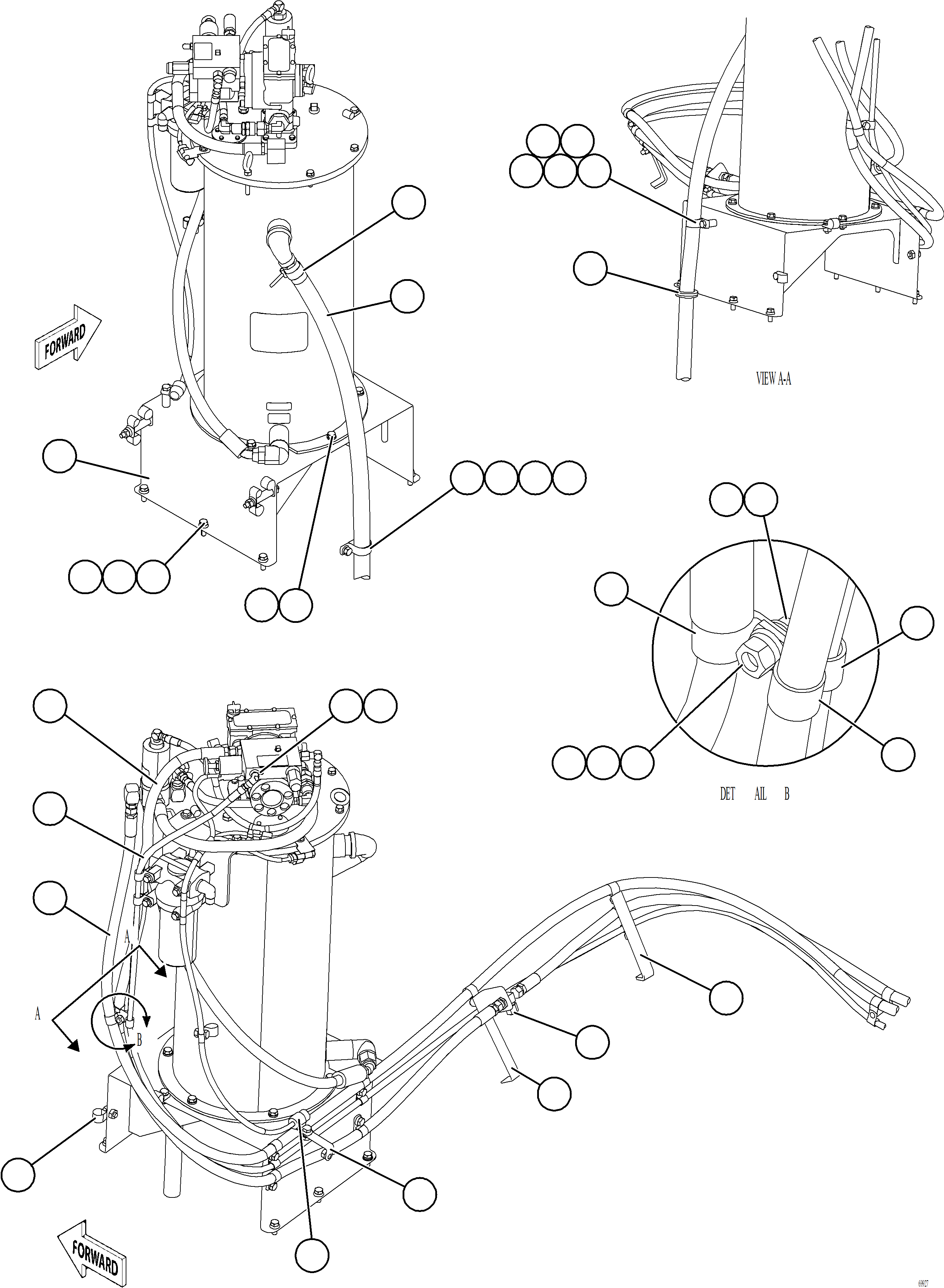 Komatsu parts book diagram for AFE77-AT 830E-5 S/N A50114  GOONYELLA: AUTOMATIC LUBRICATION SYSTEM PIPING - FRONT    1/4