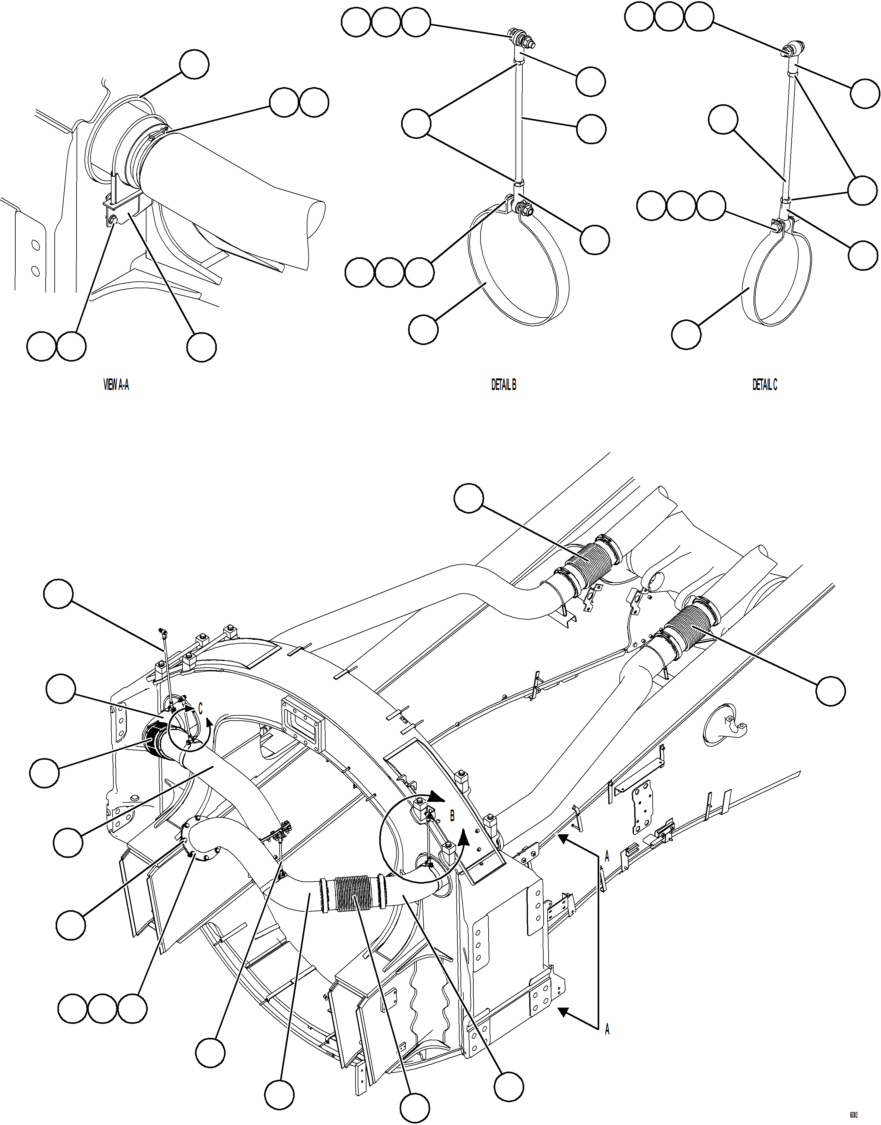 Komatsu parts book diagram for AFE77-BL 830E-5 S/N A50167 - A50168  CONUMA COAL: EXHAUST PIPING - FRONT