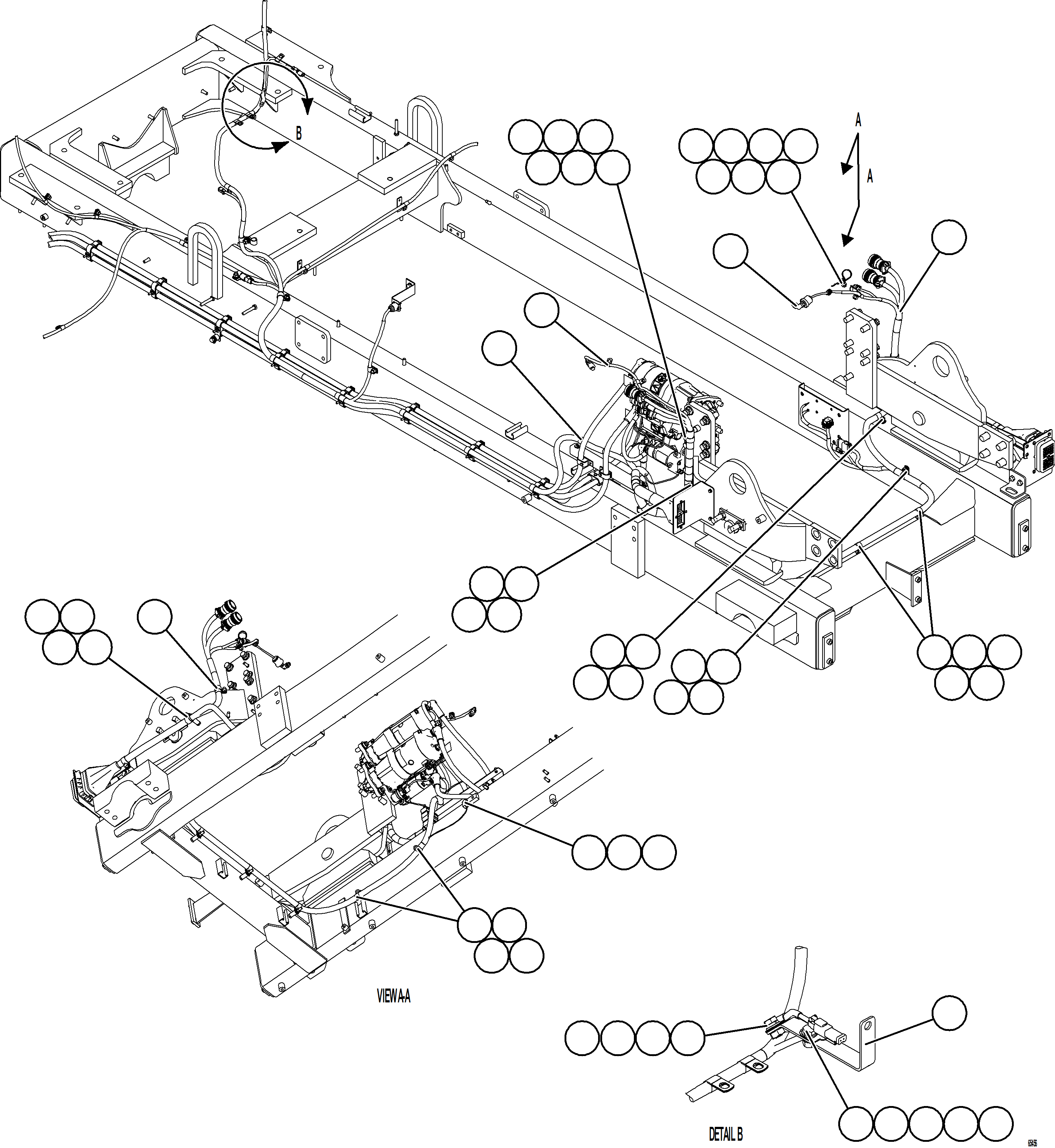 Komatsu parts book diagram for AFE77-BL 830E-5 S/N A50167 - A50168  CONUMA COAL: EXTERNAL ENGINE WIRING HARNESS INSTALLATION    1/4